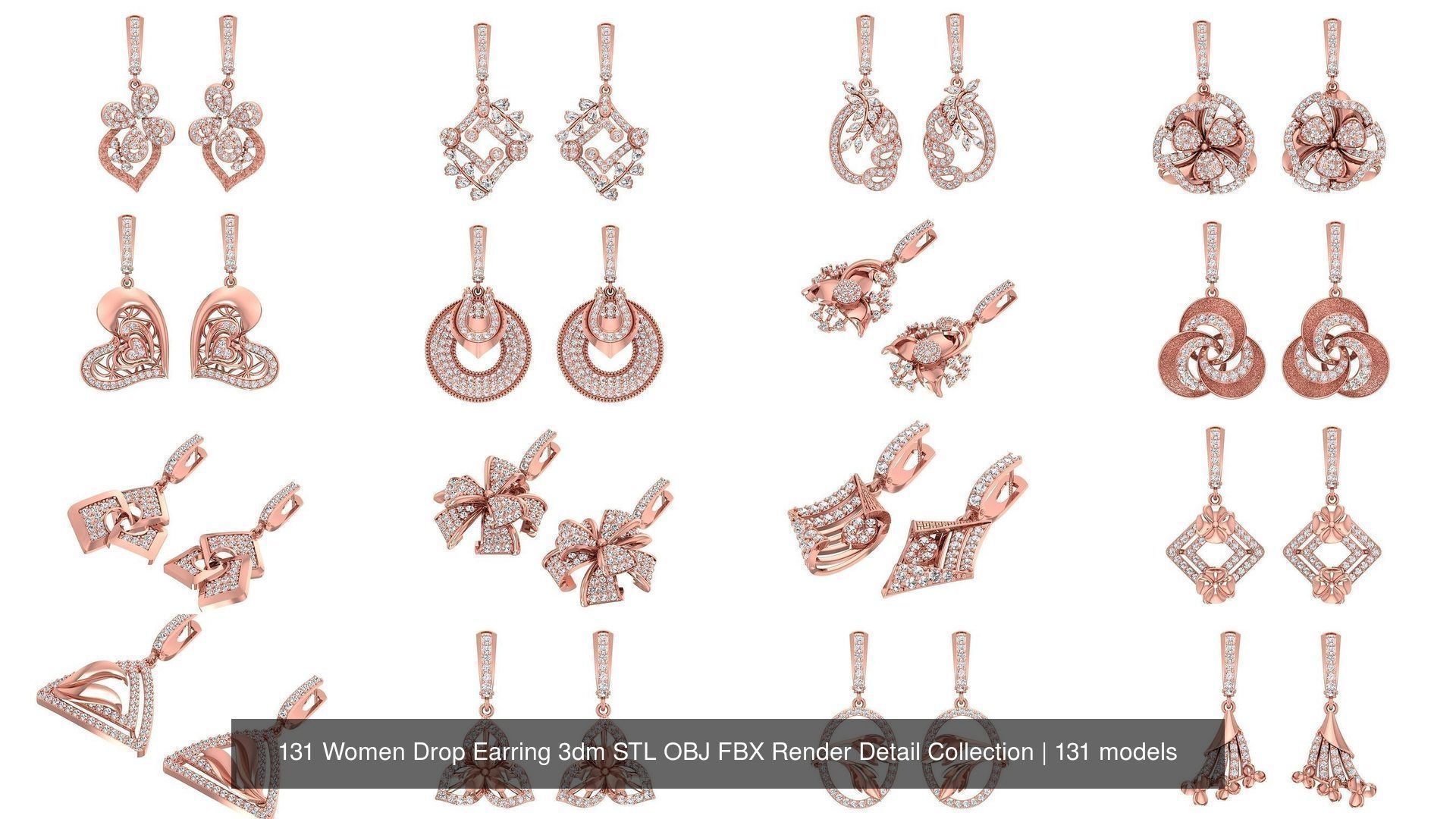131 Women Drop Earring 3dm STL OBJ FBX Render Detail Collection _50