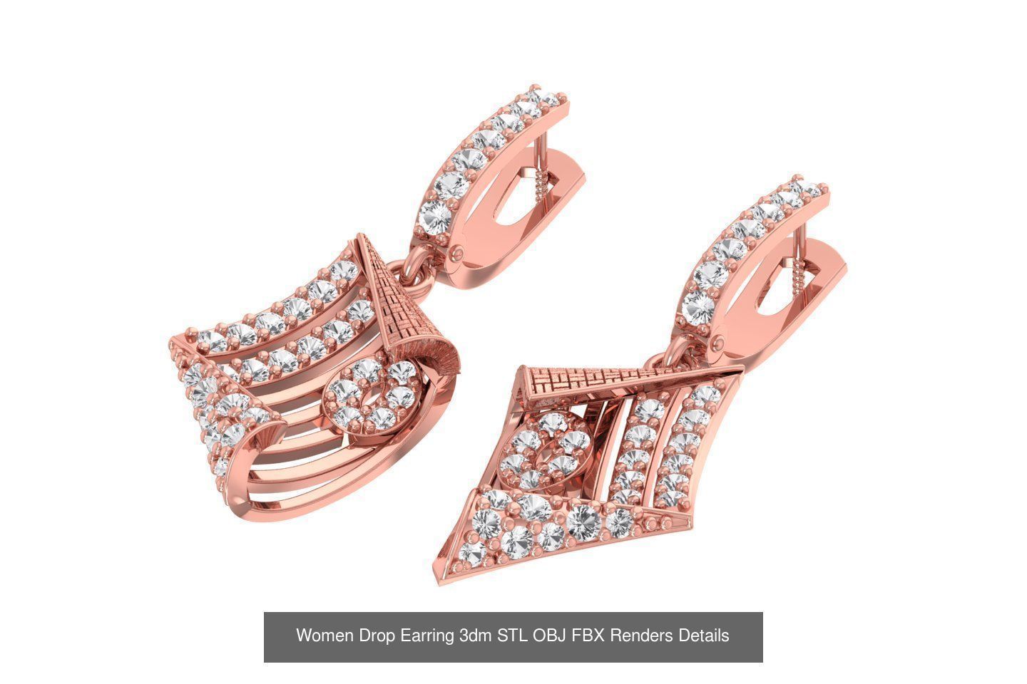131 Women Drop Earring 3dm STL OBJ FBX Render Detail Collection _176