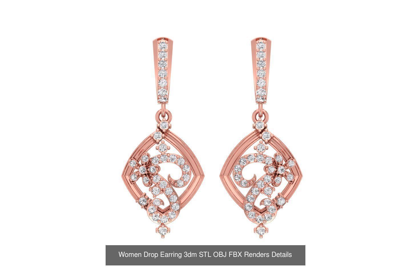 131 Women Drop Earring 3dm STL OBJ FBX Render Detail Collection _88