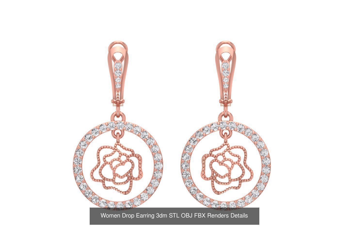 131 Women Drop Earring 3dm STL OBJ FBX Render Detail Collection _77