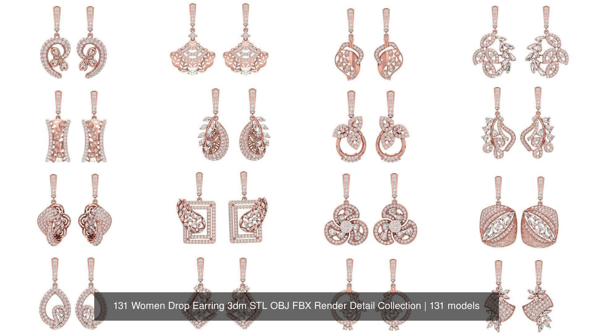 131 Women Drop Earring 3dm STL OBJ FBX Render Detail Collection _42