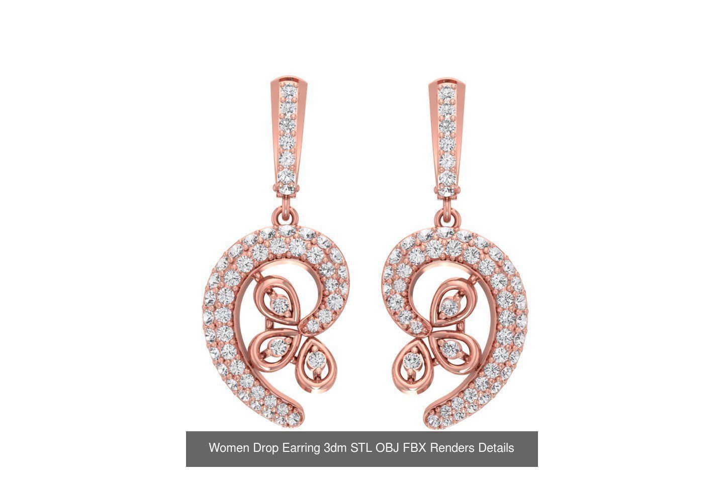 131 Women Drop Earring 3dm STL OBJ FBX Render Detail Collection _147