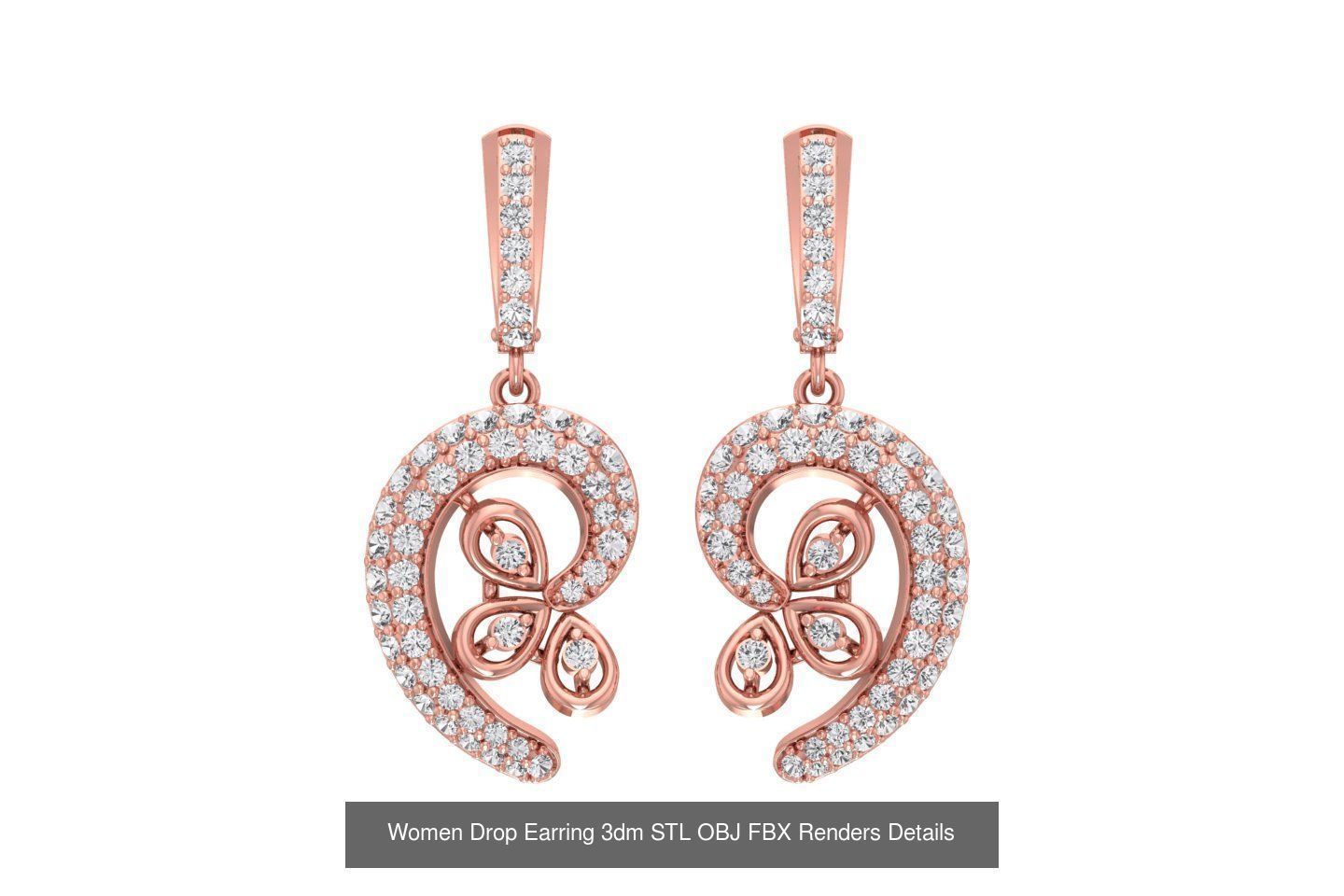 131 Women Drop Earring 3dm STL OBJ FBX Render Detail Collection _150