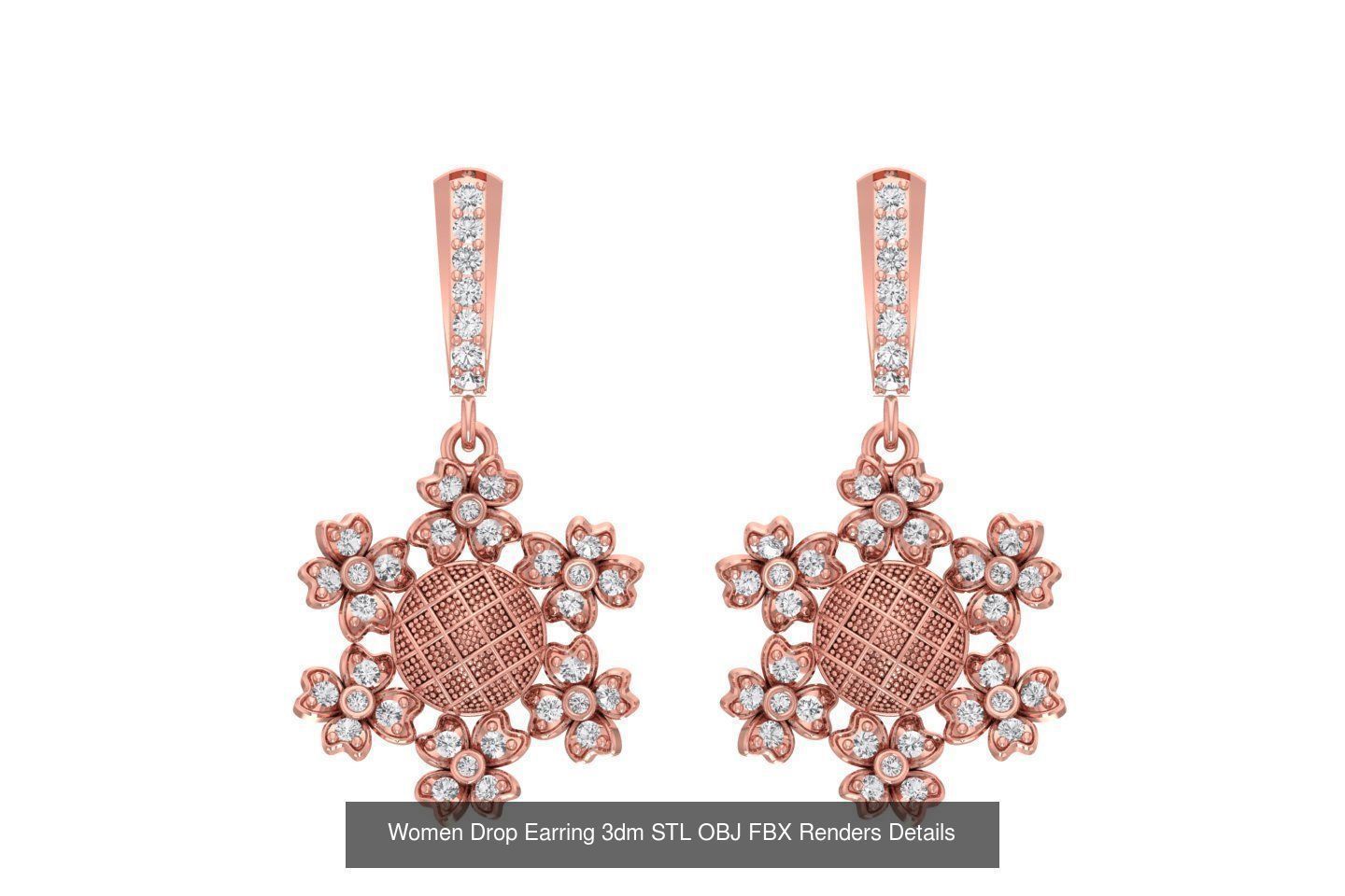 131 Women Drop Earring 3dm STL OBJ FBX Render Detail Collection _87