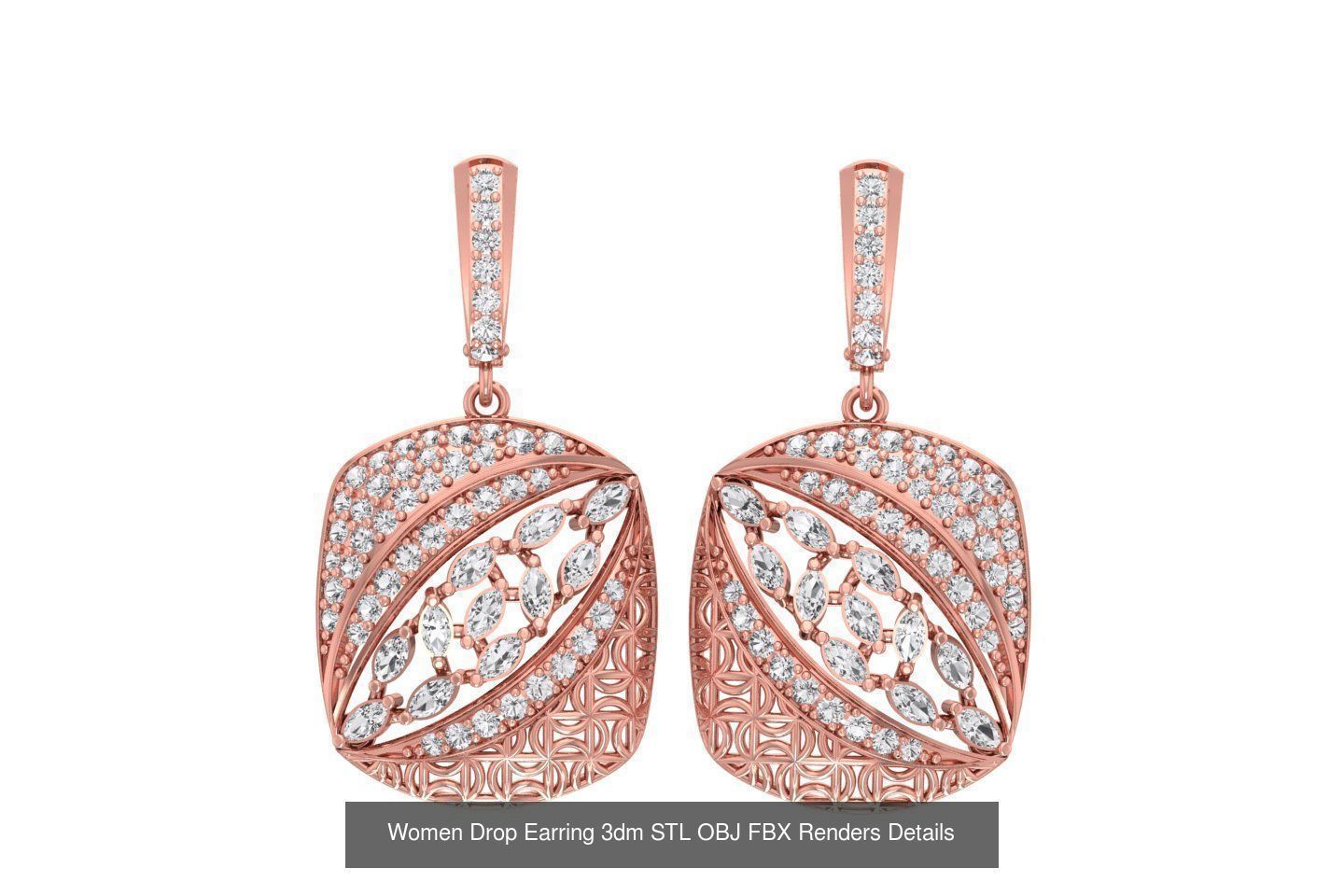 131 Women Drop Earring 3dm STL OBJ FBX Render Detail Collection _161