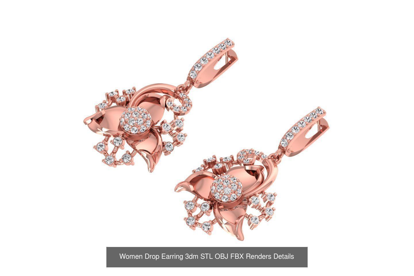 131 Women Drop Earring 3dm STL OBJ FBX Render Detail Collection _172
