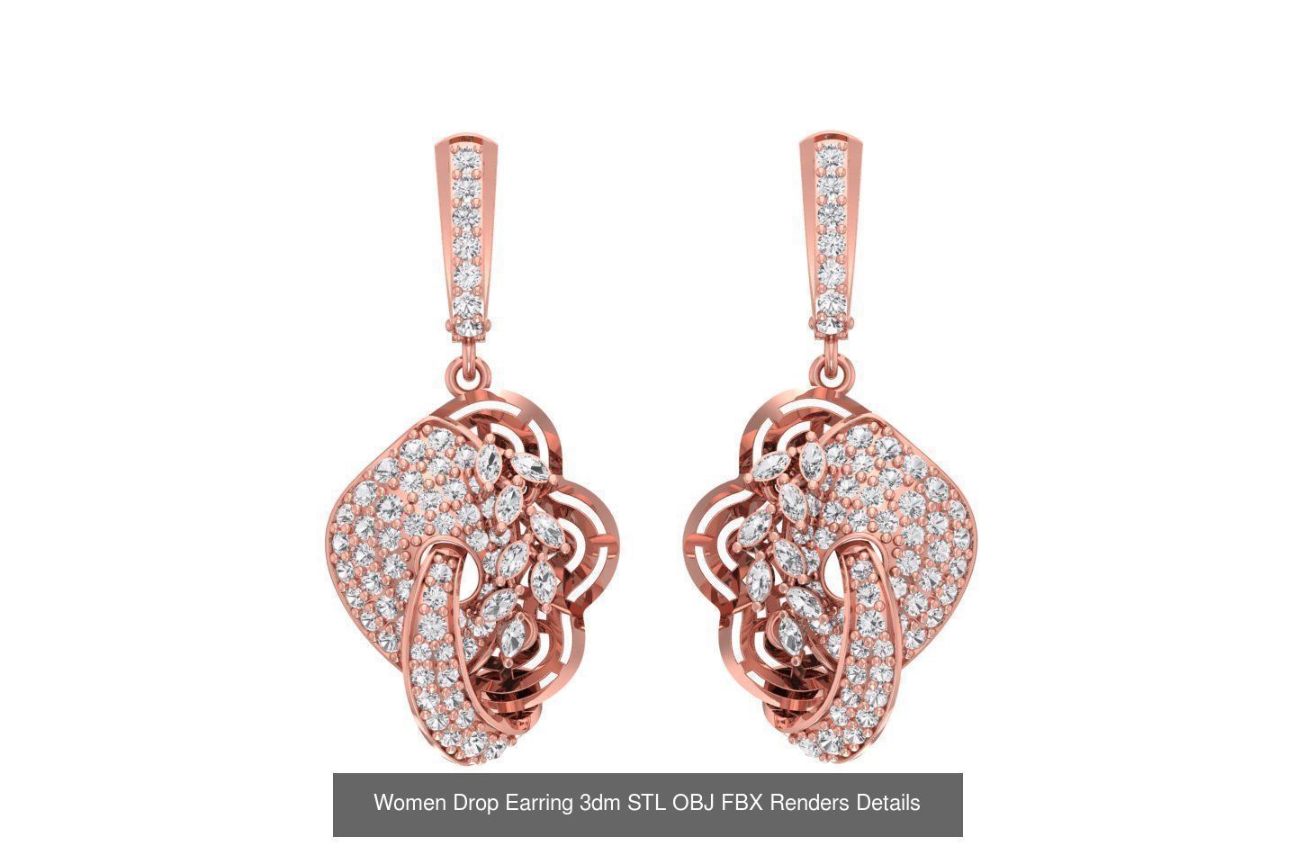 131 Women Drop Earring 3dm STL OBJ FBX Render Detail Collection _158