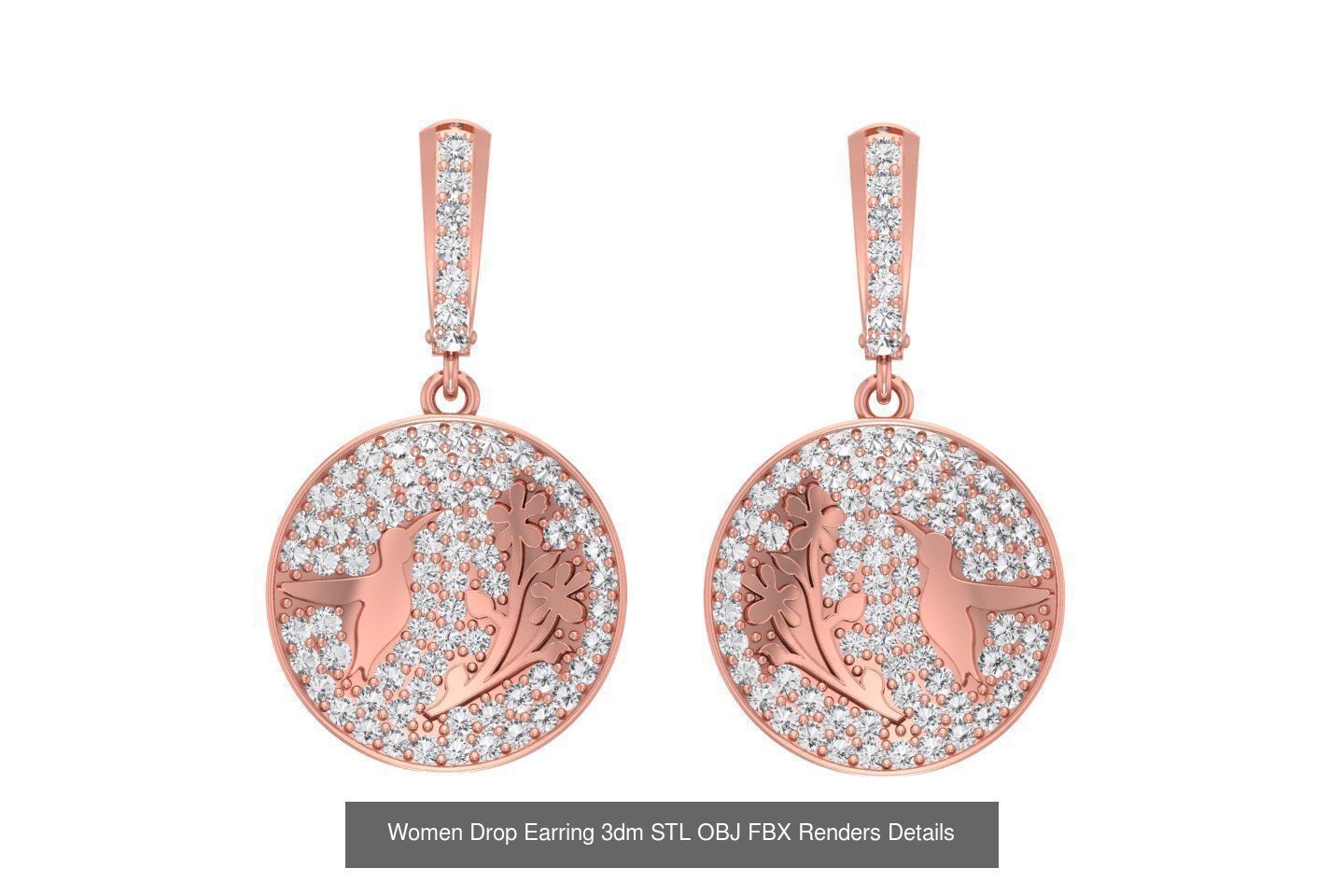 131 Women Drop Earring 3dm STL OBJ FBX Render Detail Collection _67