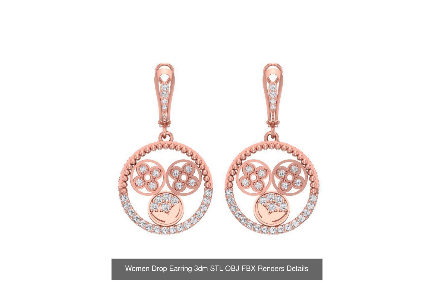 131 Women Drop Earring 3dm STL OBJ FBX Render Detail Collection _76