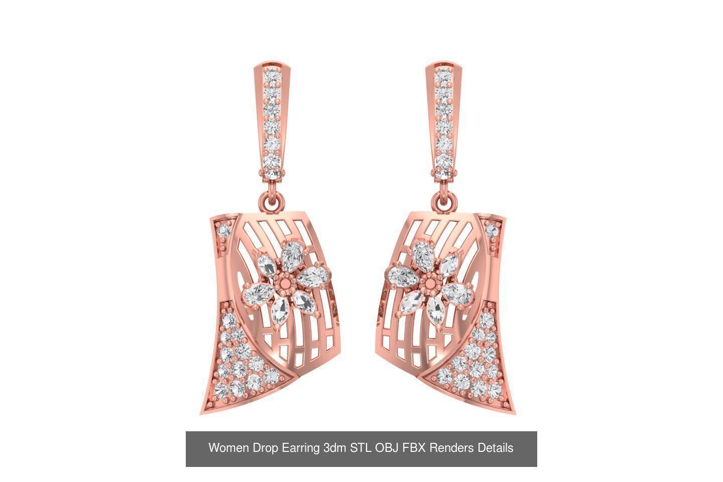 131 Women Drop Earring 3dm STL OBJ FBX Render Detail Collection _123