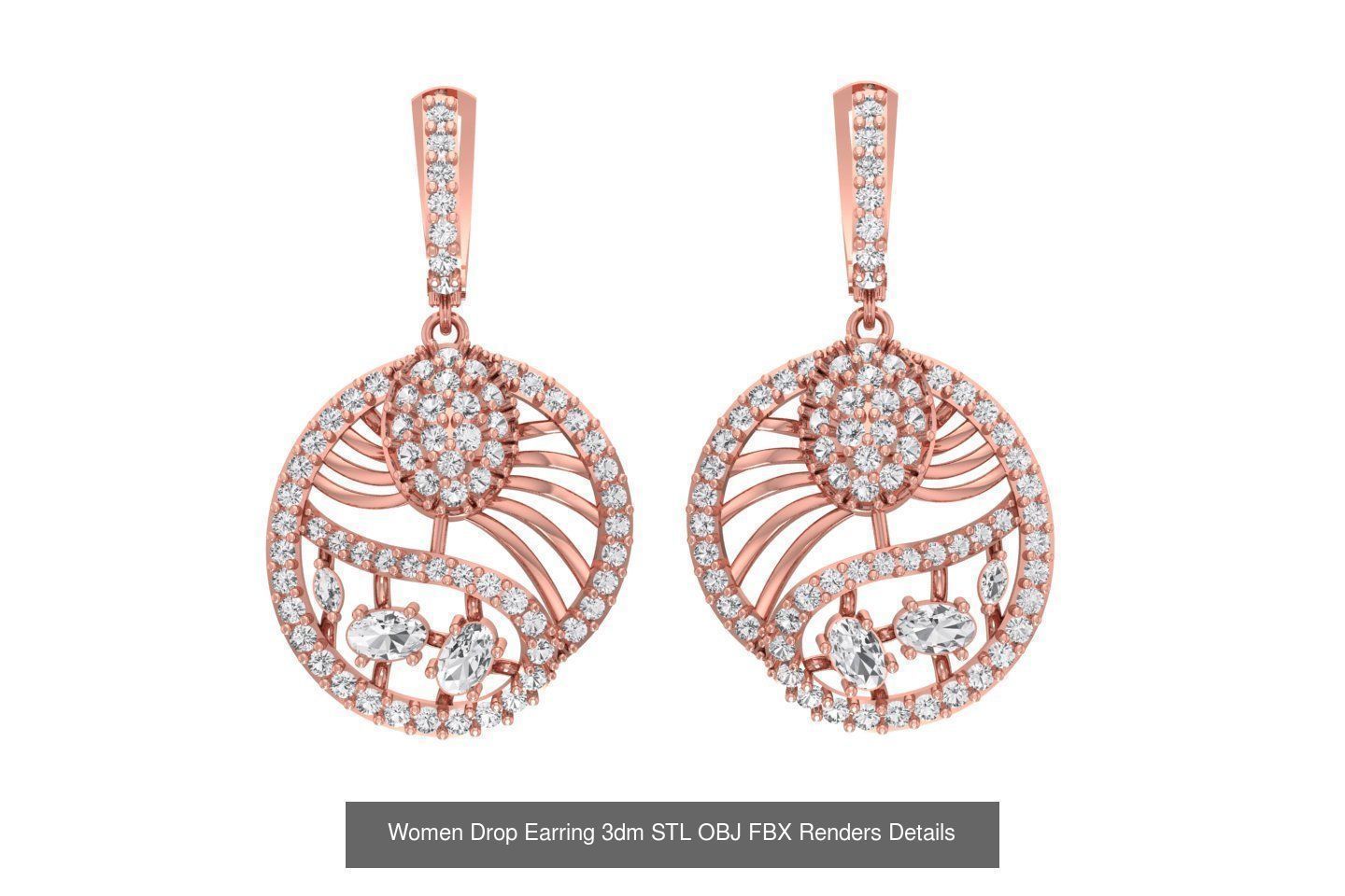 131 Women Drop Earring 3dm STL OBJ FBX Render Detail Collection _131