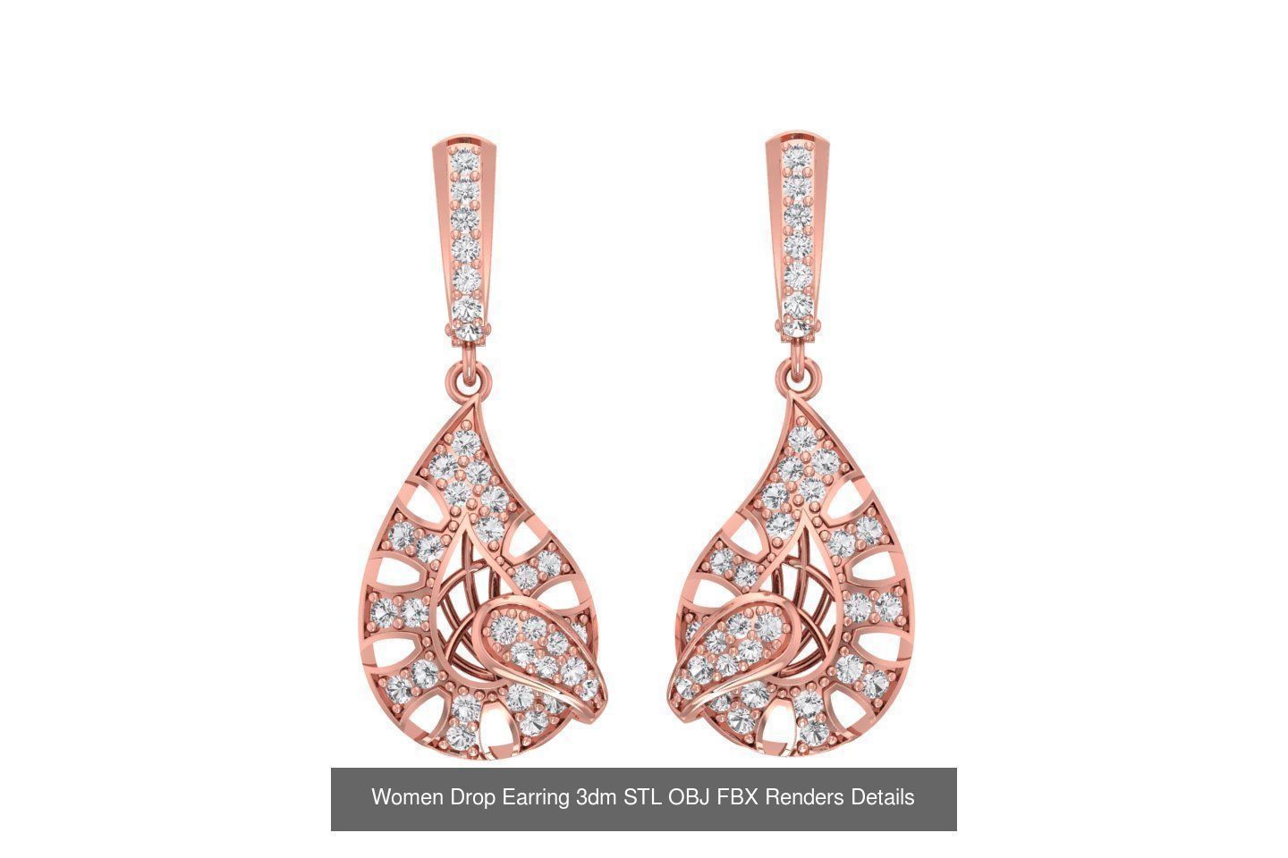 131 Women Drop Earring 3dm STL OBJ FBX Render Detail Collection _141