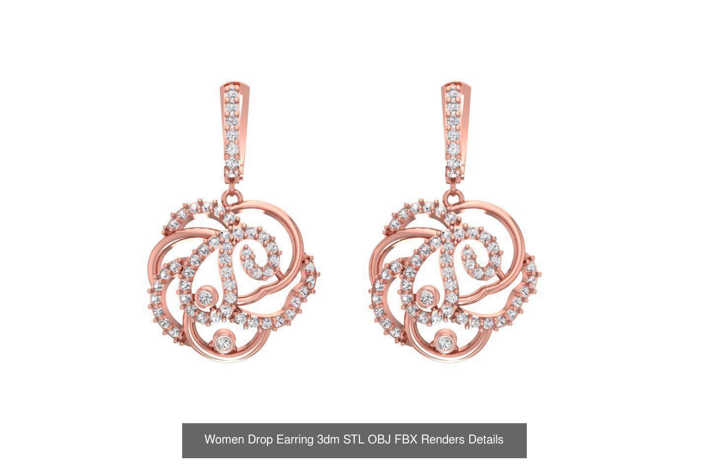 131 Women Drop Earring 3dm STL OBJ FBX Render Detail Collection _112