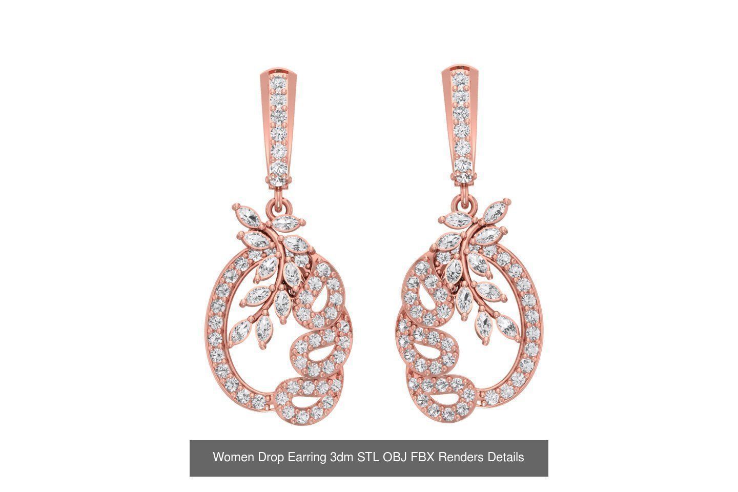 131 Women Drop Earring 3dm STL OBJ FBX Render Detail Collection _168