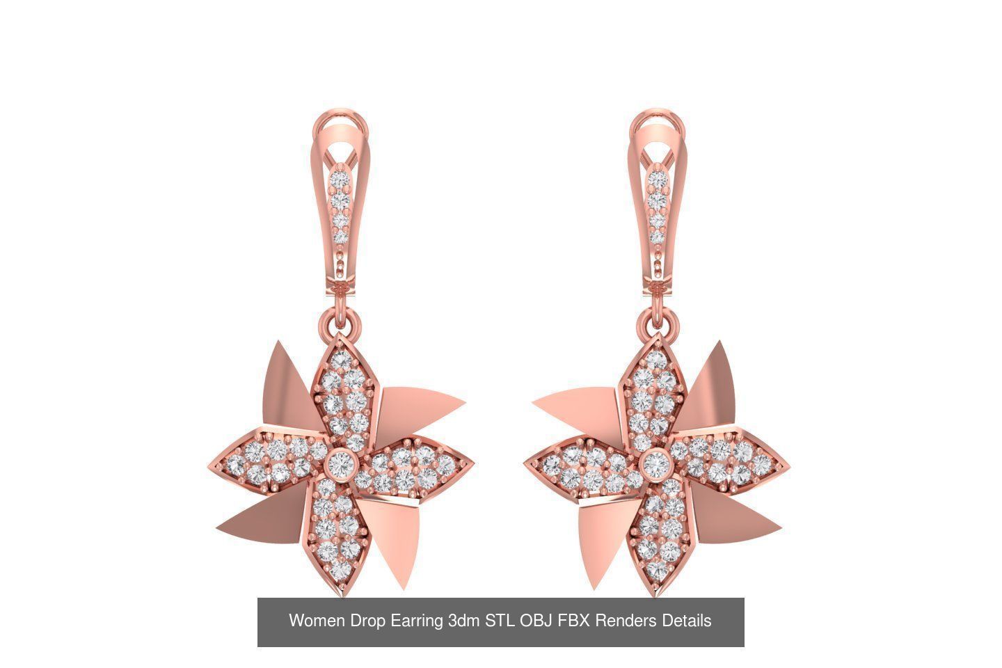 131 Women Drop Earring 3dm STL OBJ FBX Render Detail Collection _104