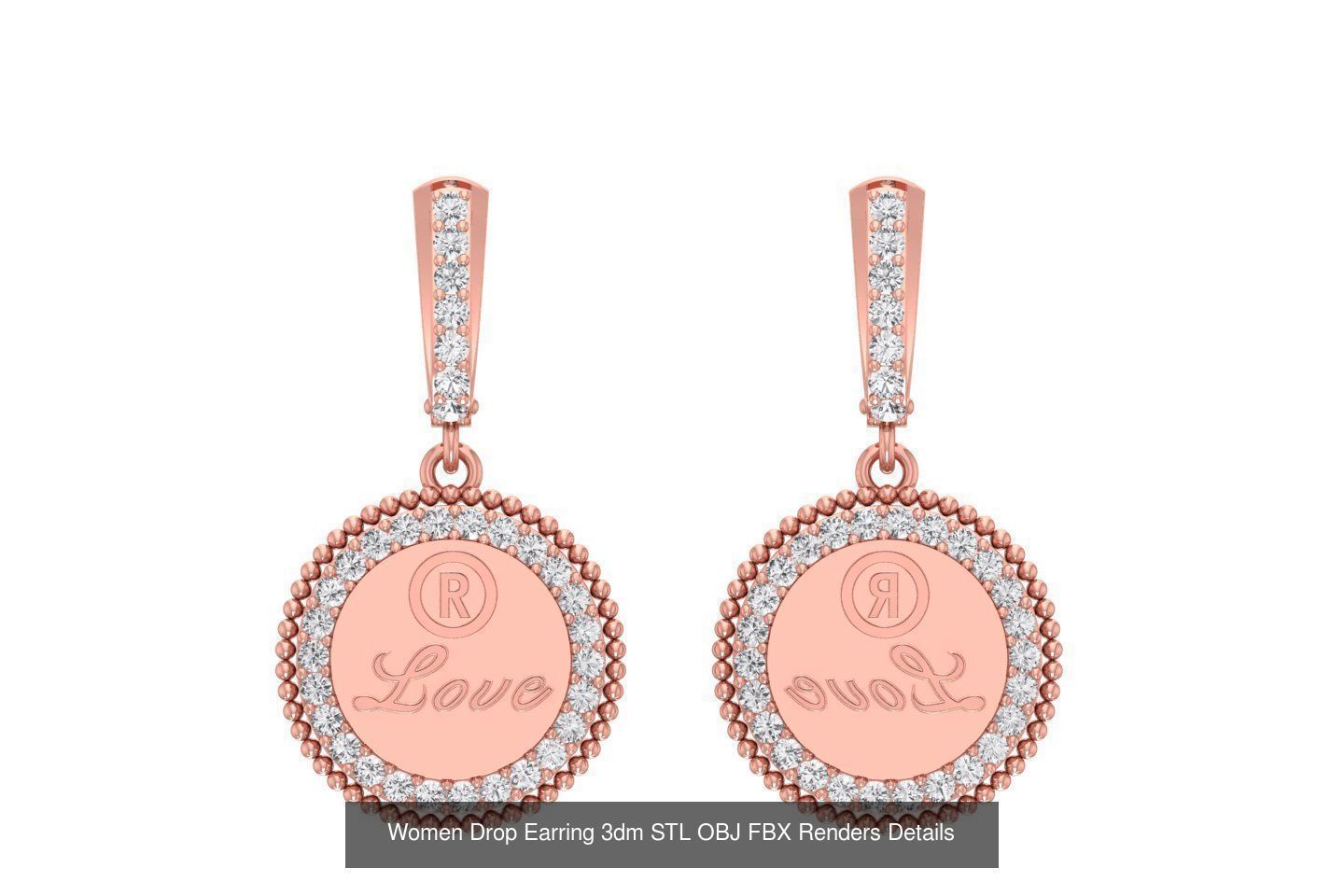 131 Women Drop Earring 3dm STL OBJ FBX Render Detail Collection _75