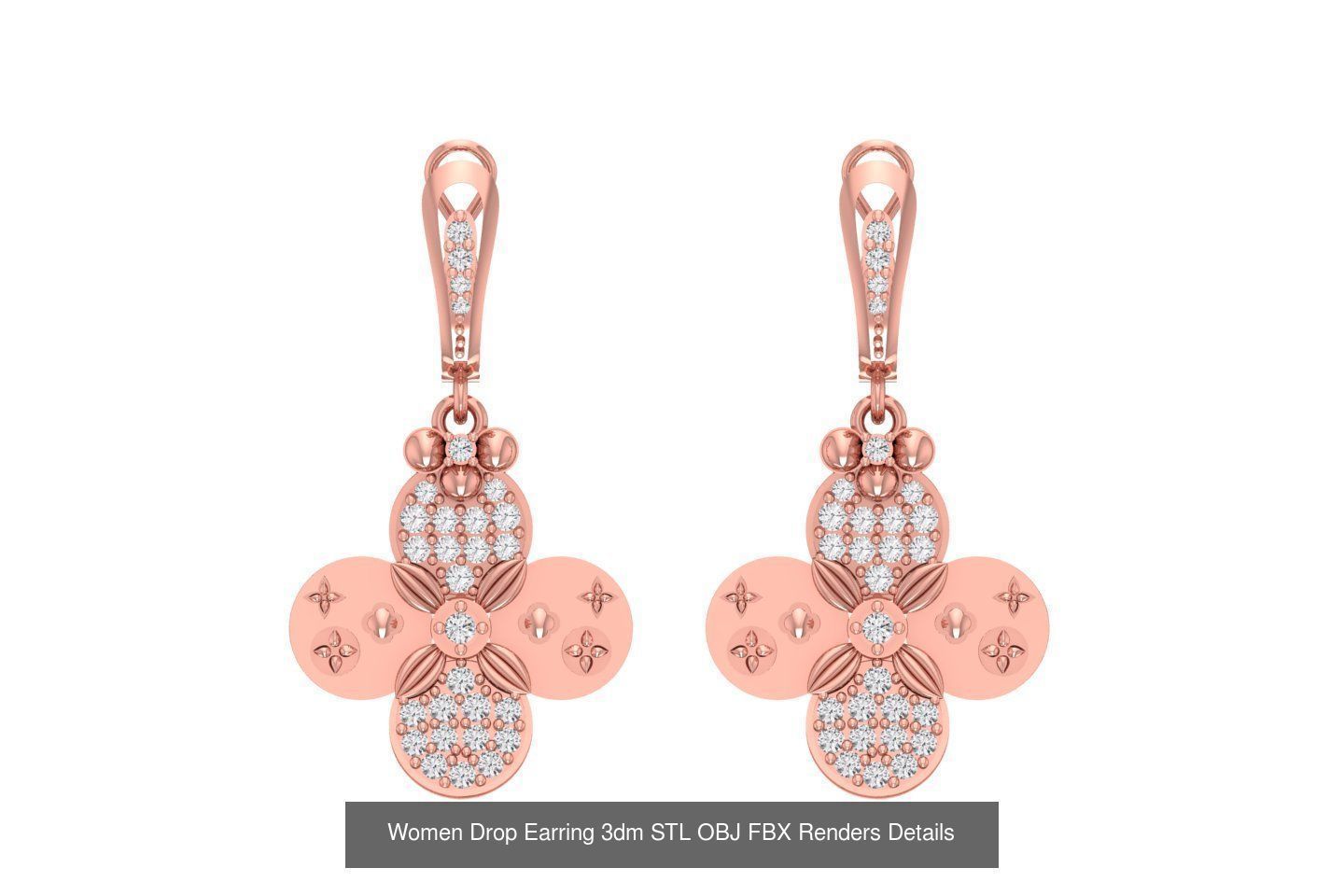 131 Women Drop Earring 3dm STL OBJ FBX Render Detail Collection _100