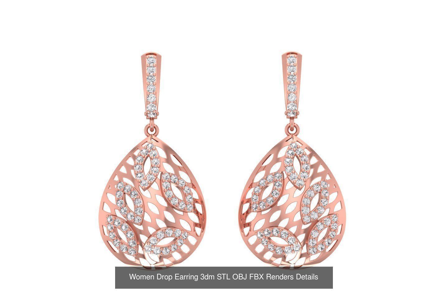 131 Women Drop Earring 3dm STL OBJ FBX Render Detail Collection _140