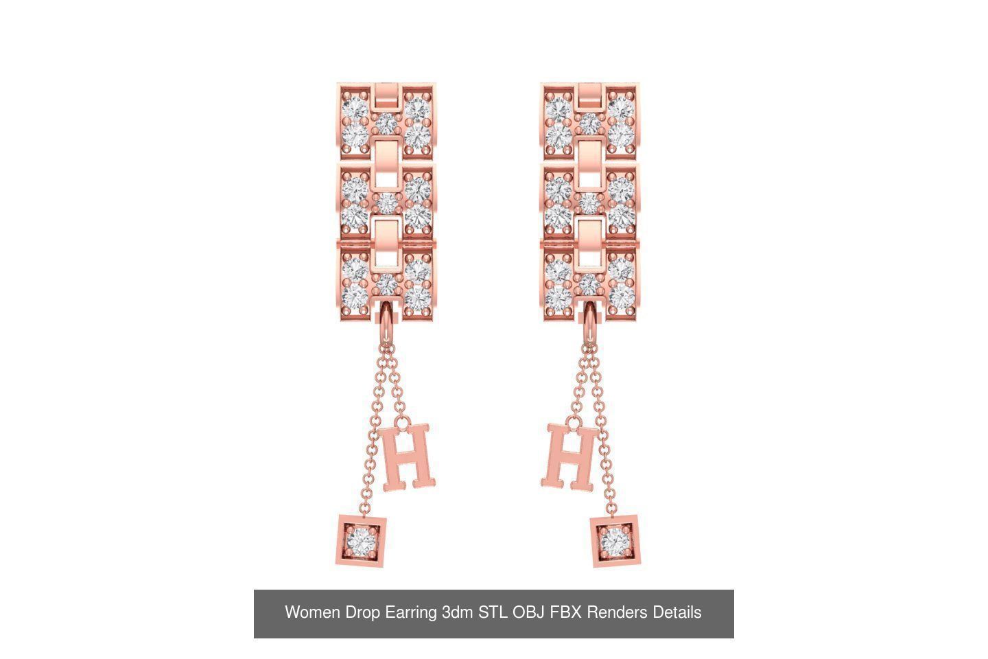 131 Women Drop Earring 3dm STL OBJ FBX Render Detail Collection _78