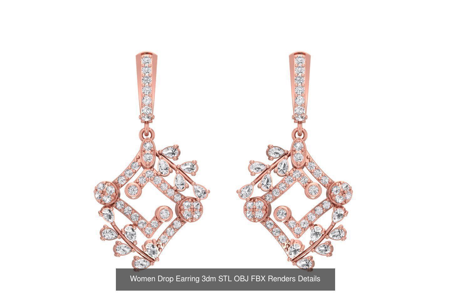131 Women Drop Earring 3dm STL OBJ FBX Render Detail Collection _167