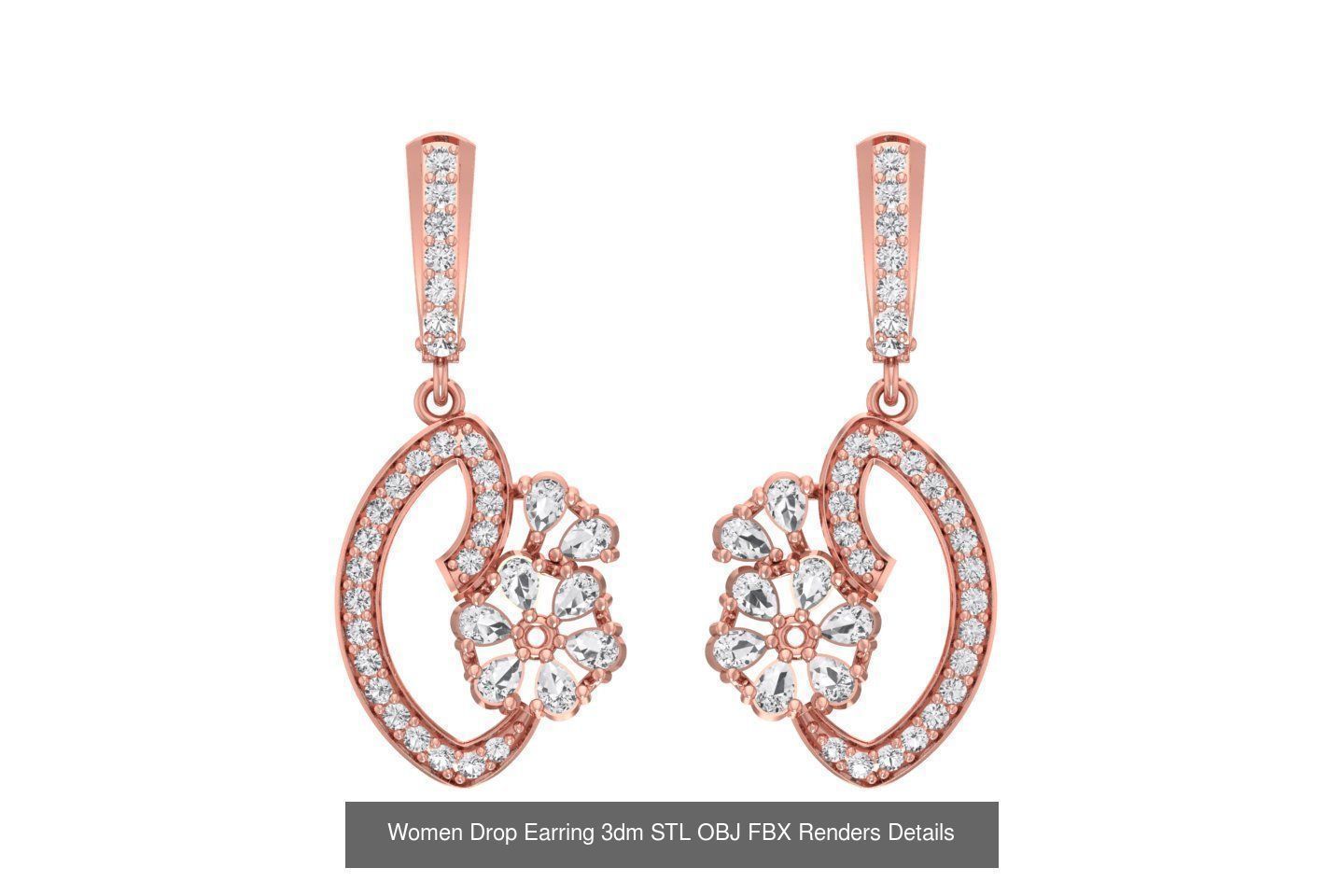 131 Women Drop Earring 3dm STL OBJ FBX Render Detail Collection _127