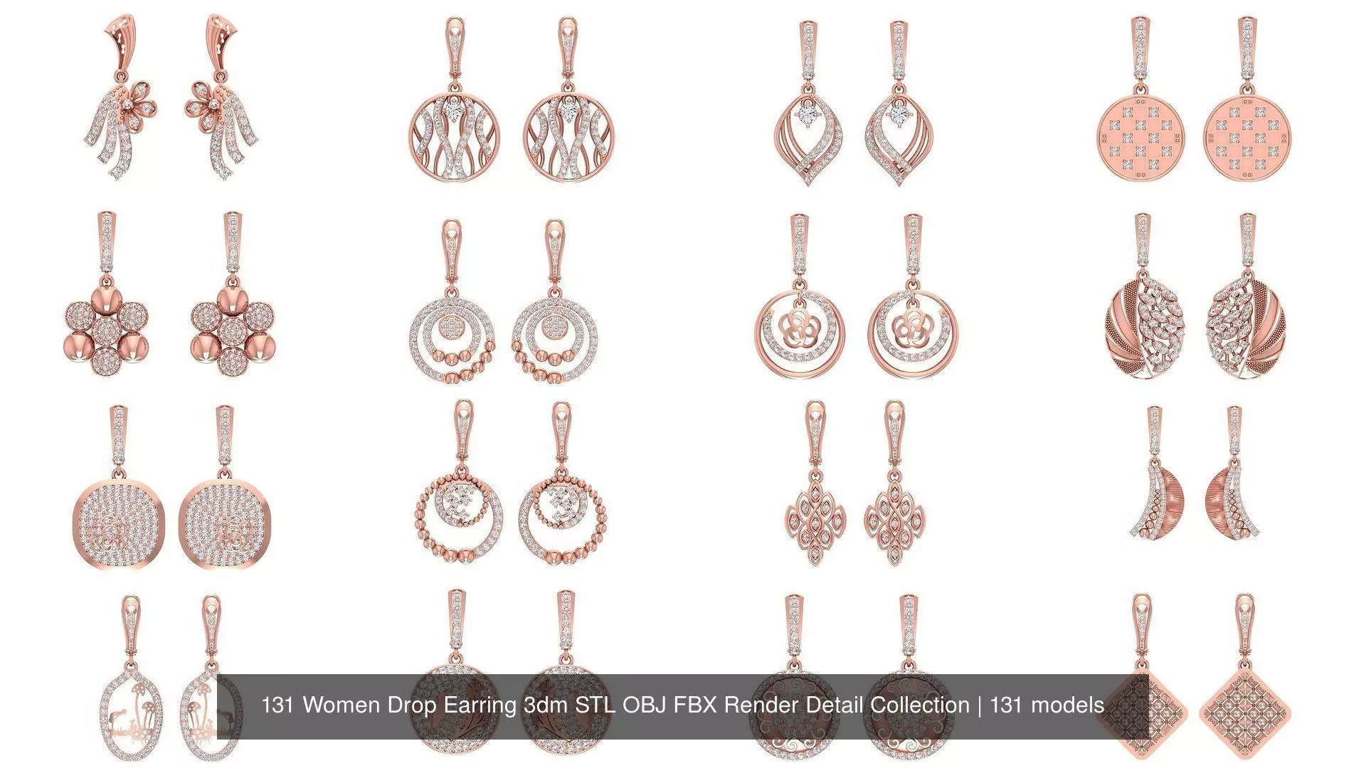 131 Women Drop Earring 3dm STL OBJ FBX Render Detail Collection _5