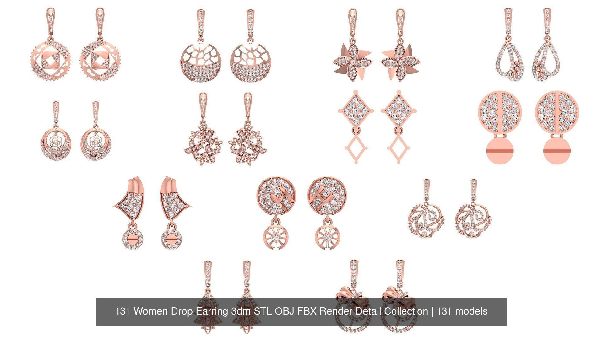 131 Women Drop Earring 3dm STL OBJ FBX Render Detail Collection _24