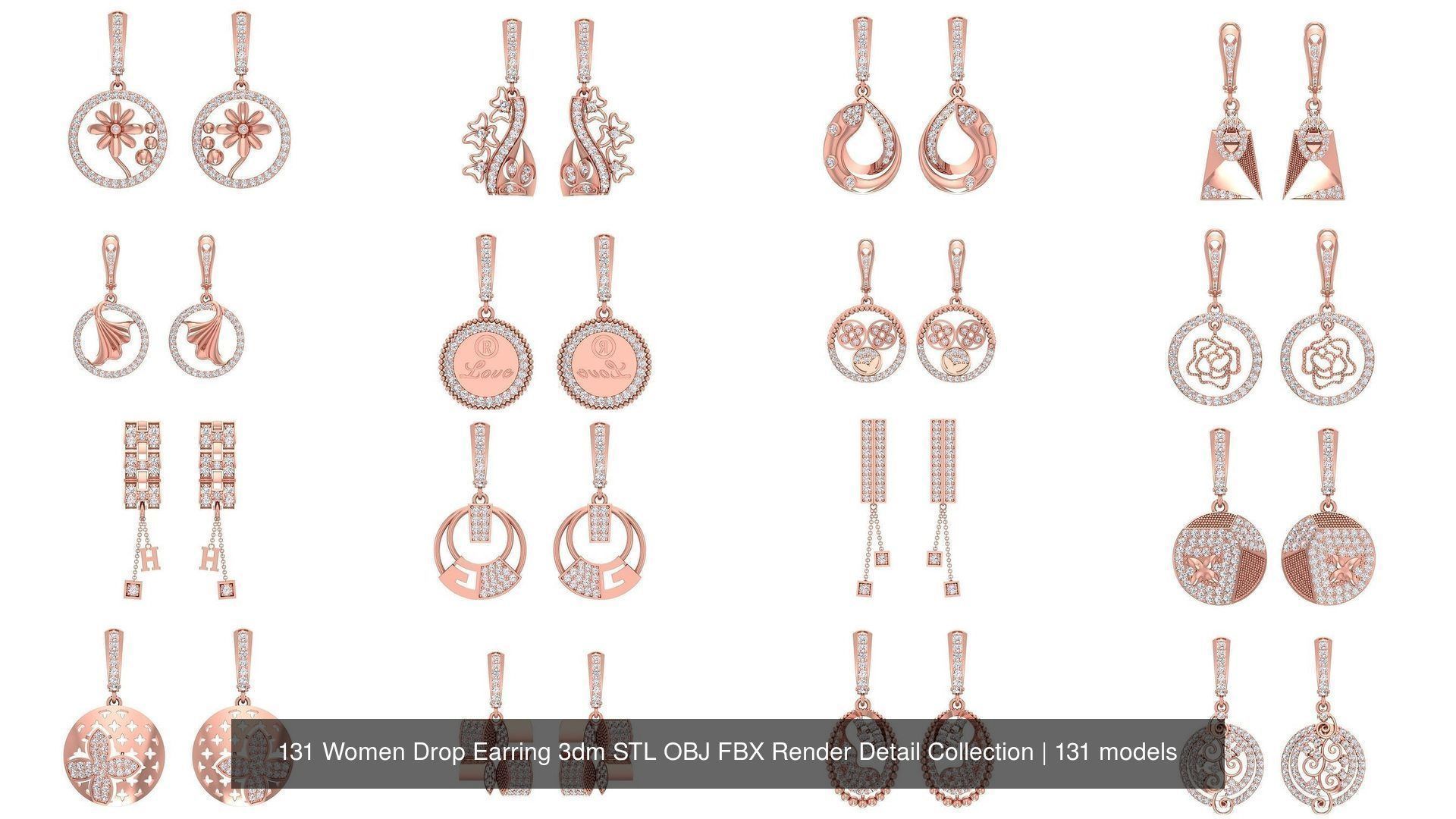 131 Women Drop Earring 3dm STL OBJ FBX Render Detail Collection _10