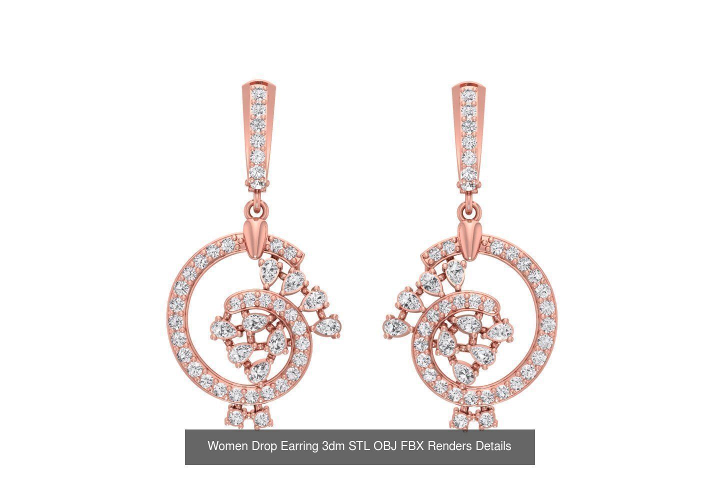 131 Women Drop Earring 3dm STL OBJ FBX Render Detail Collection _164