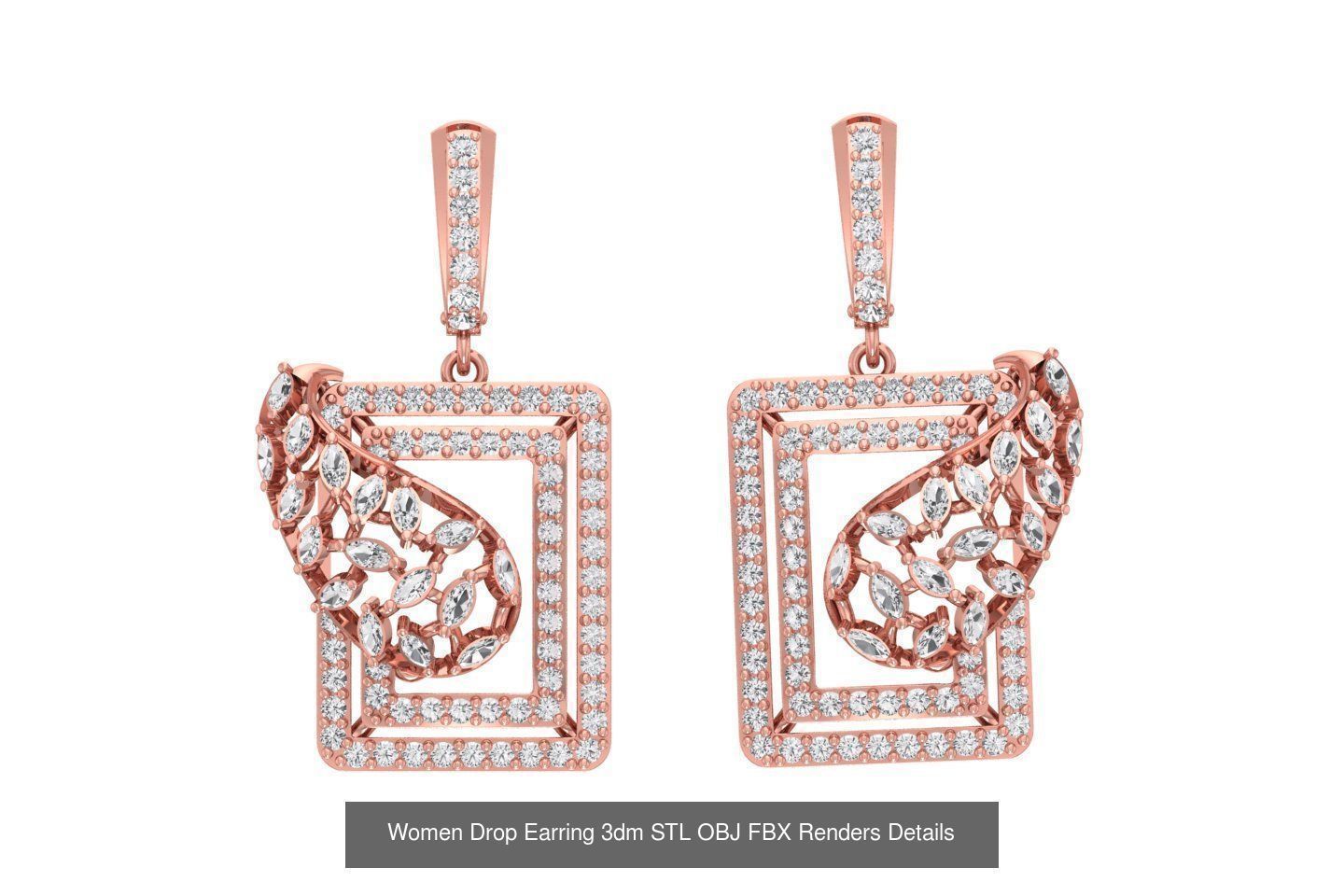 131 Women Drop Earring 3dm STL OBJ FBX Render Detail Collection _159