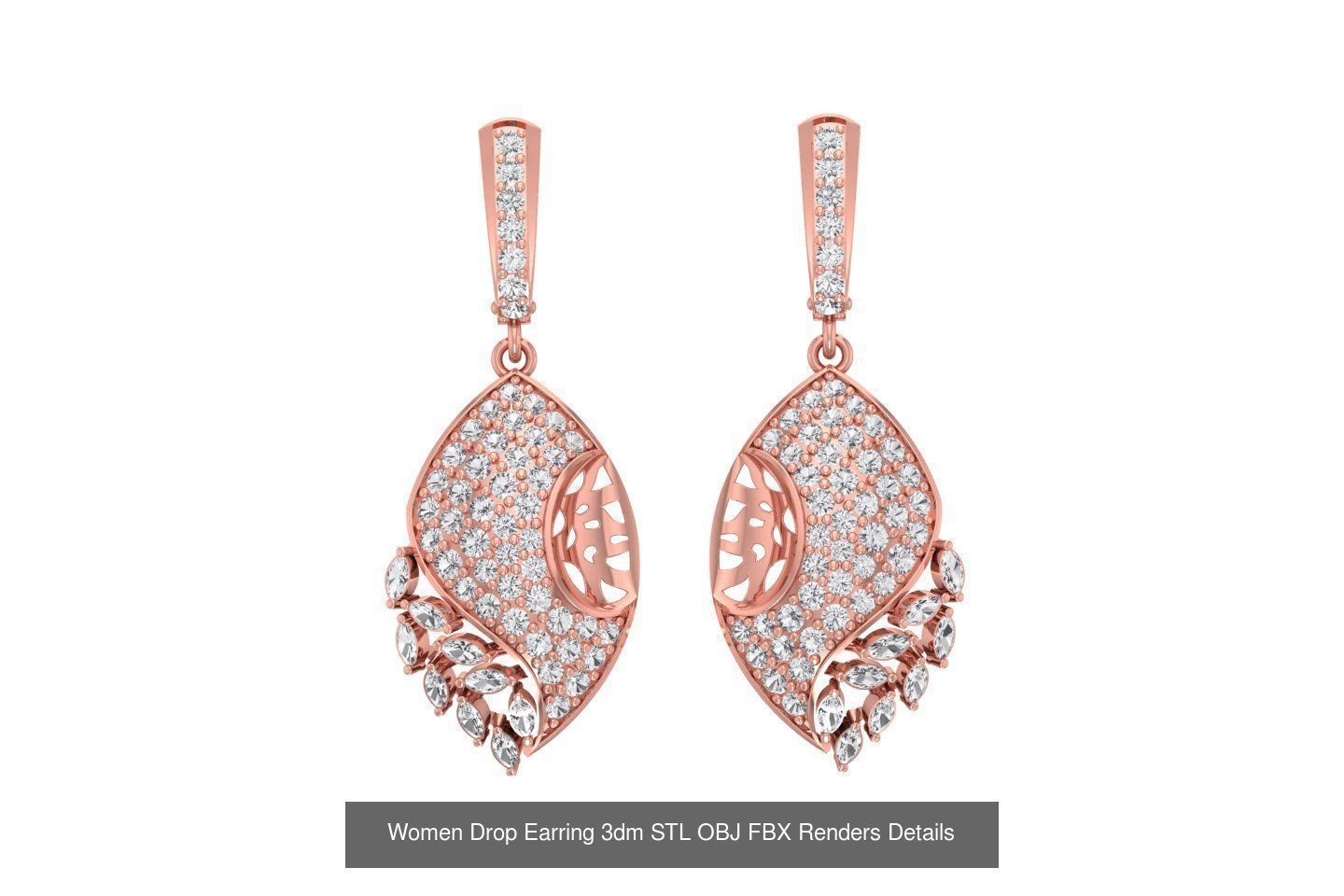 131 Women Drop Earring 3dm STL OBJ FBX Render Detail Collection _135