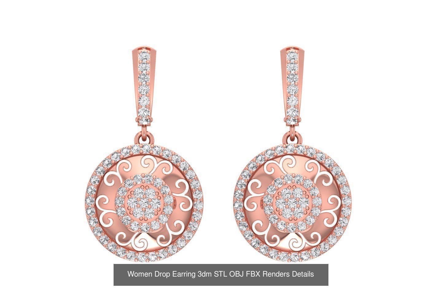 131 Women Drop Earring 3dm STL OBJ FBX Render Detail Collection _68