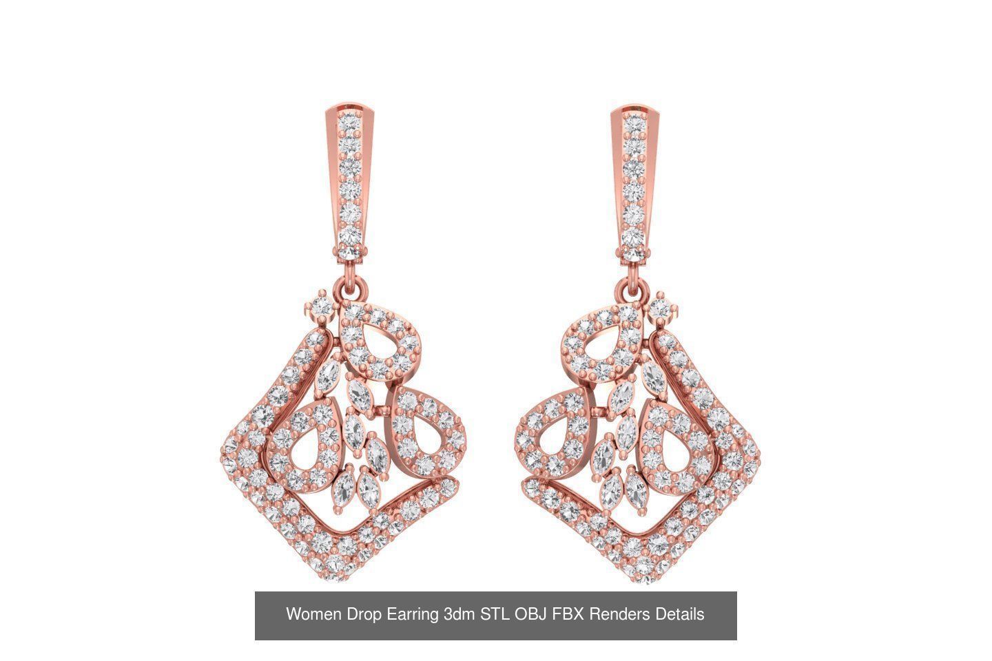 131 Women Drop Earring 3dm STL OBJ FBX Render Detail Collection _163