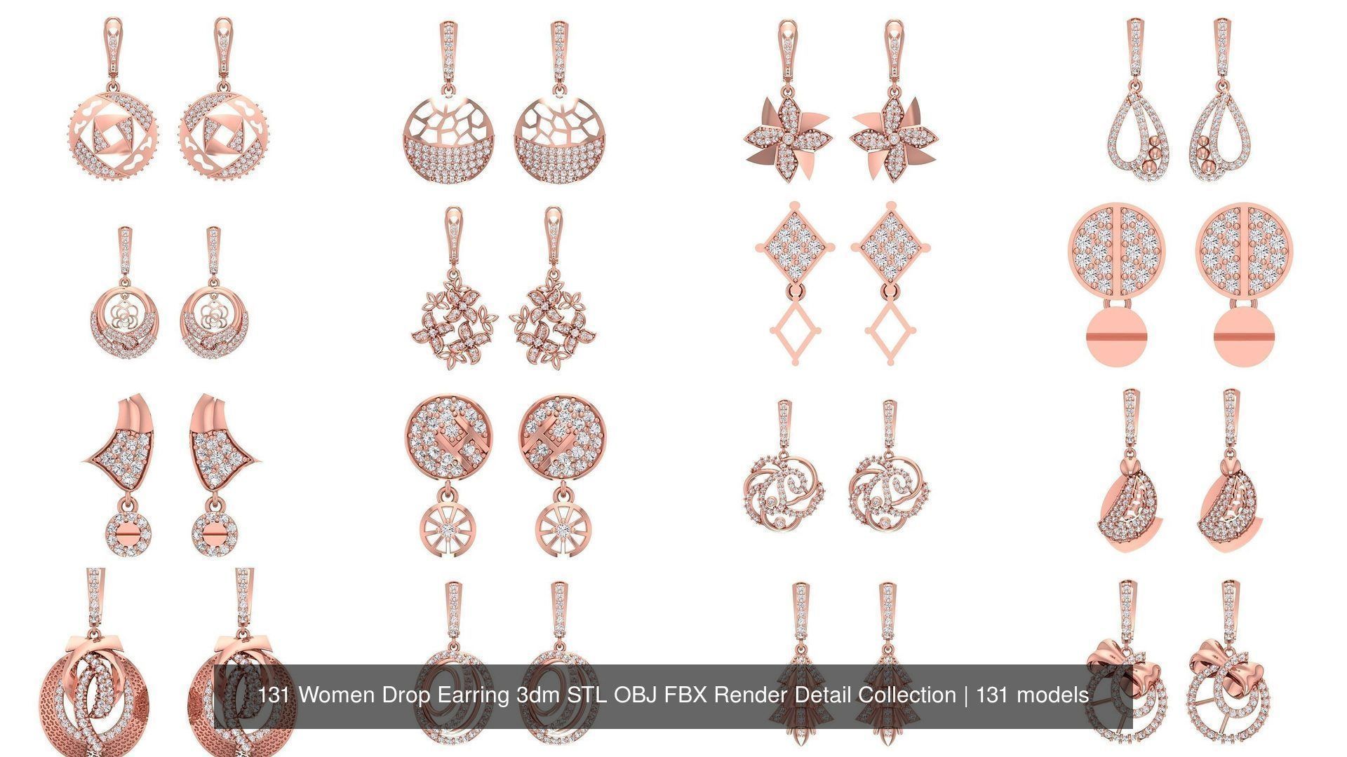 131 Women Drop Earring 3dm STL OBJ FBX Render Detail Collection _23
