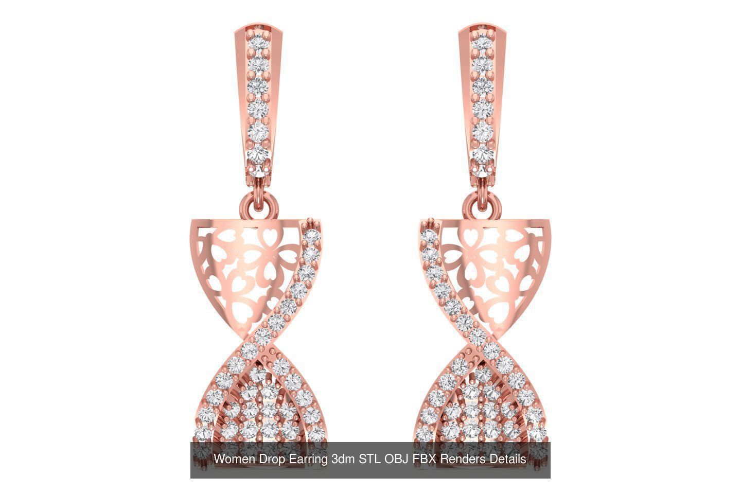 131 Women Drop Earring 3dm STL OBJ FBX Render Detail Collection _92