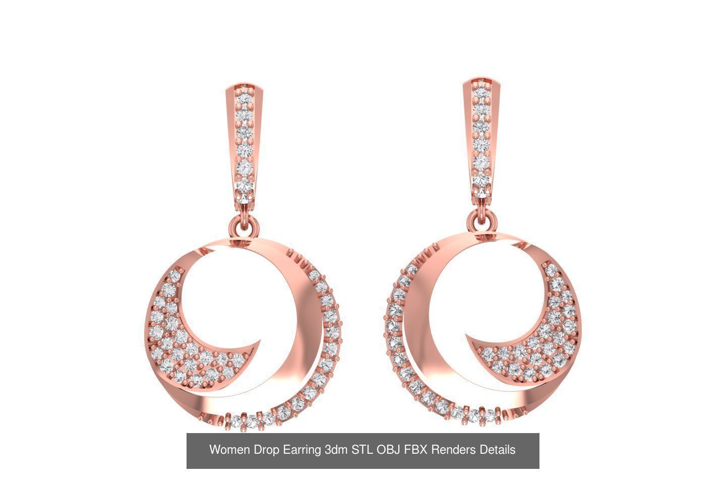 131 Women Drop Earring 3dm STL OBJ FBX Render Detail Collection _99