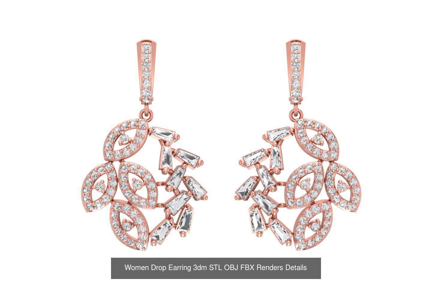 131 Women Drop Earring 3dm STL OBJ FBX Render Detail Collection _153