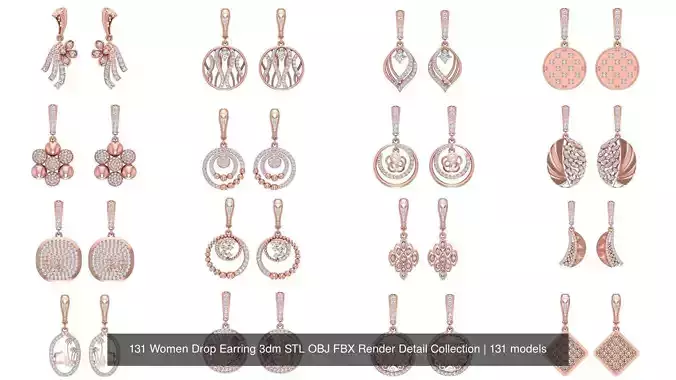 131 Women Drop Earring 3dm STL OBJ FBX Render Detail Collection 