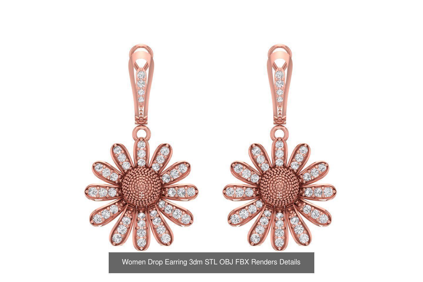 131 Women Drop Earring 3dm STL OBJ FBX Render Detail Collection _86