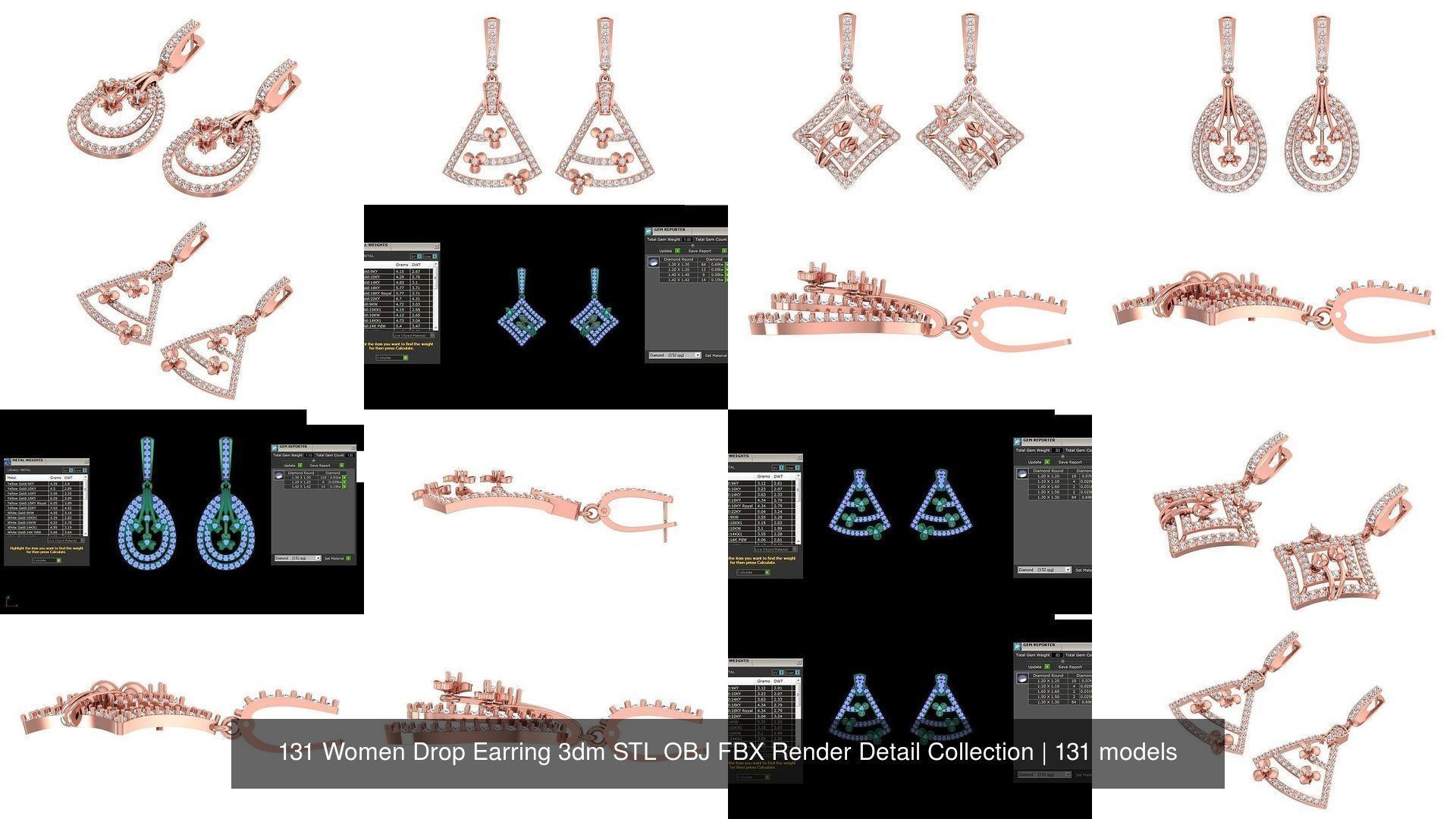 131 Women Drop Earring 3dm STL OBJ FBX Render Detail Collection _52