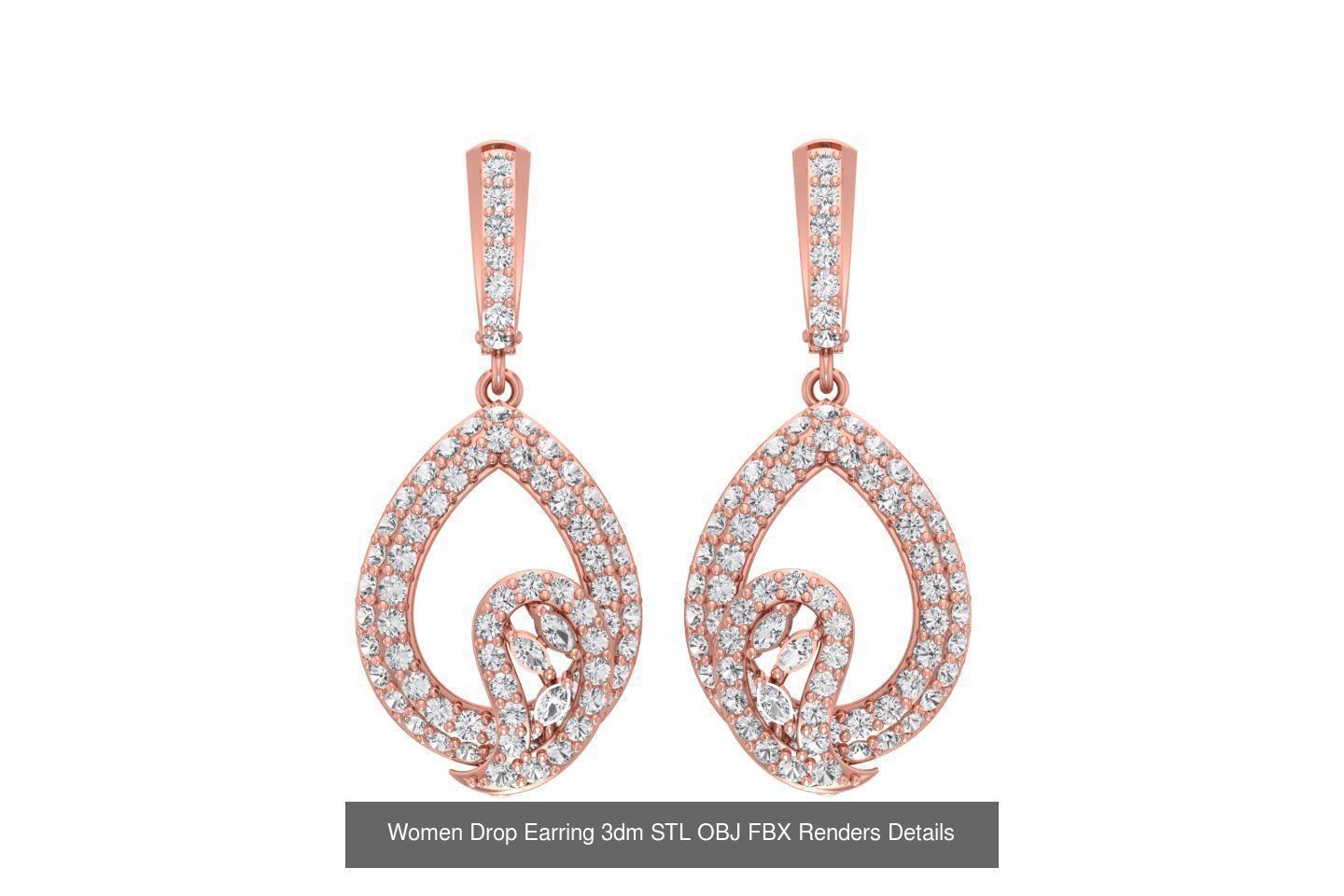 131 Women Drop Earring 3dm STL OBJ FBX Render Detail Collection _162