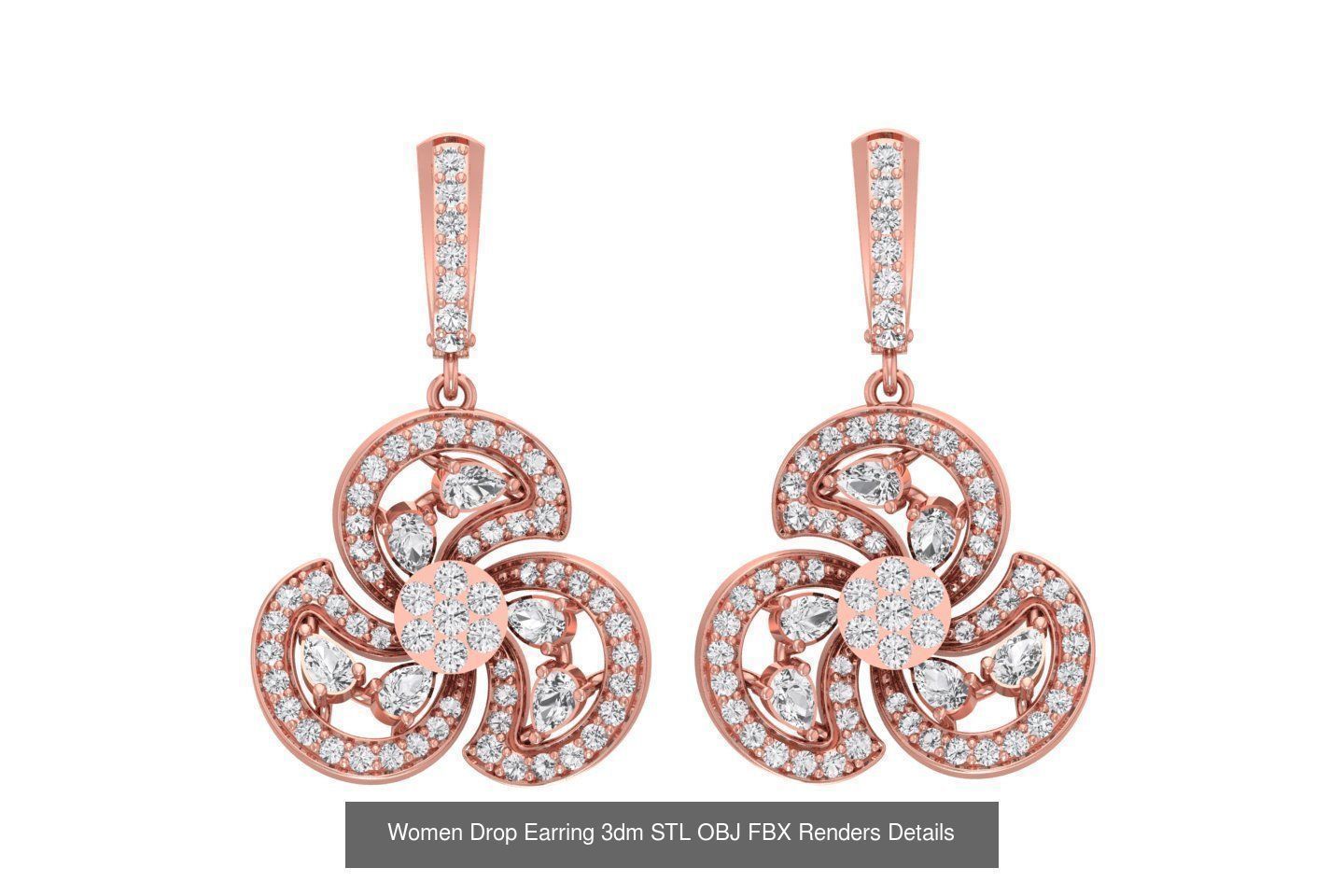 131 Women Drop Earring 3dm STL OBJ FBX Render Detail Collection _160