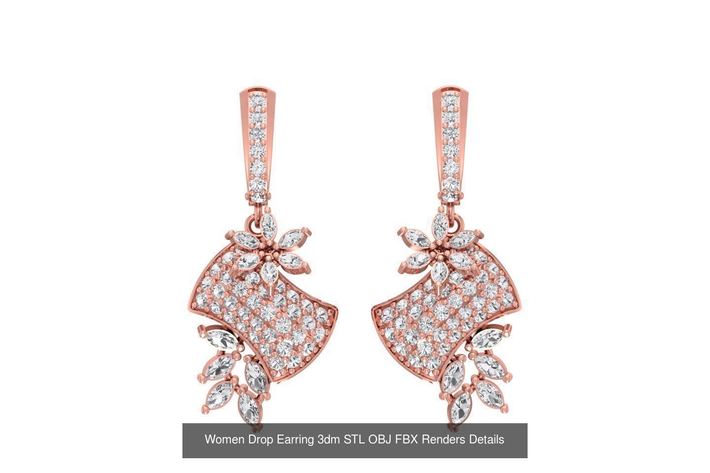 131 Women Drop Earring 3dm STL OBJ FBX Render Detail Collection _165