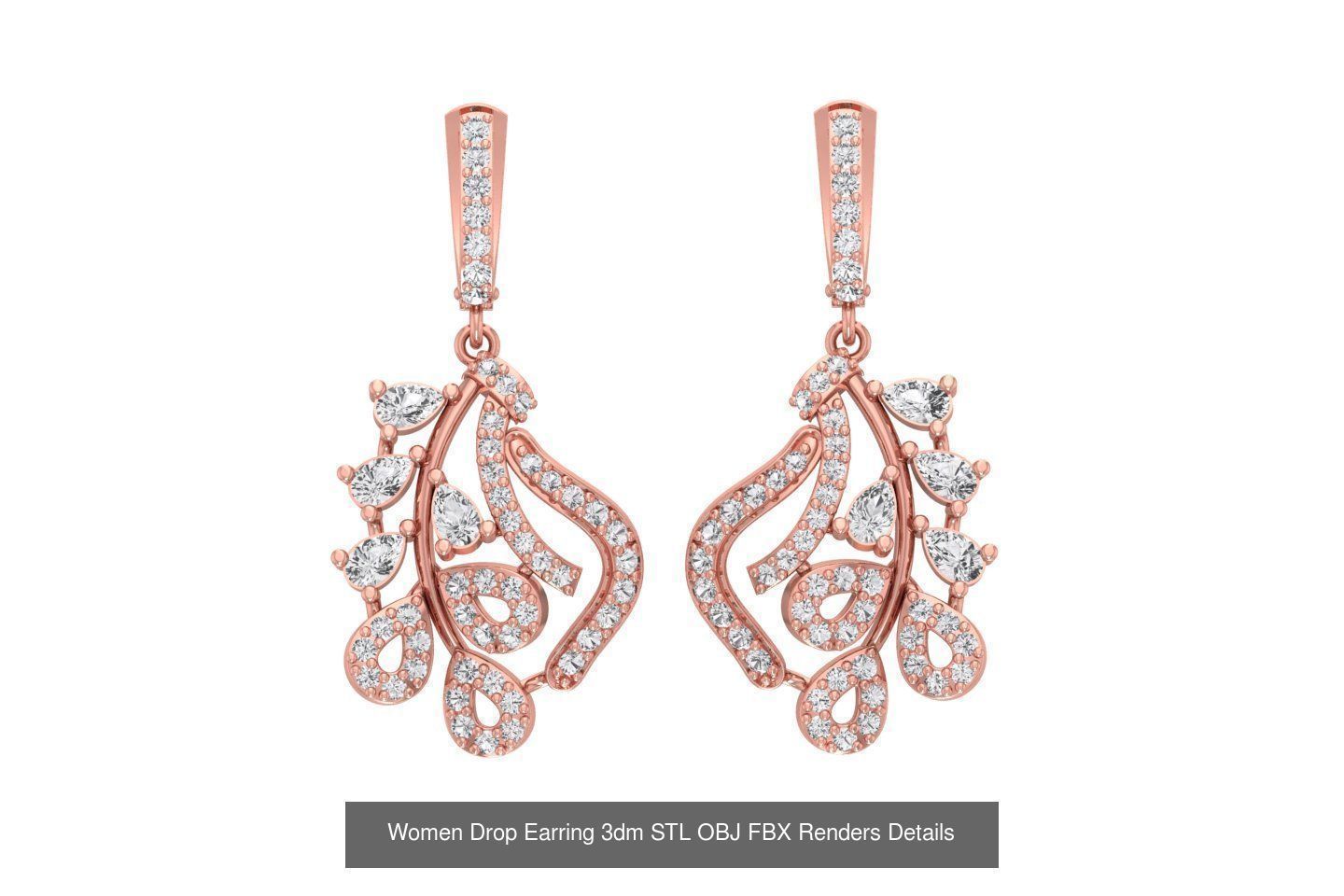 131 Women Drop Earring 3dm STL OBJ FBX Render Detail Collection _157