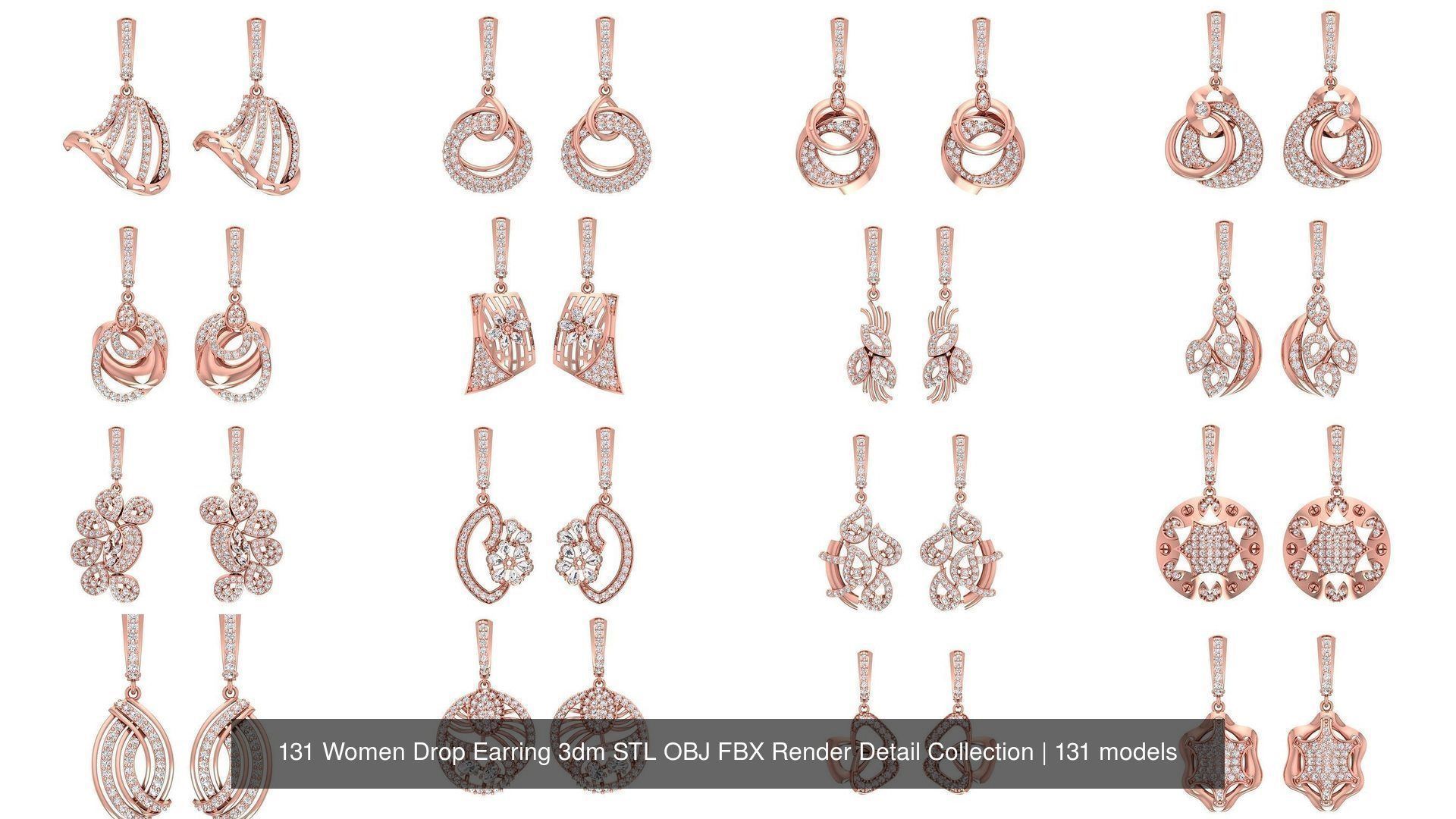 131 Women Drop Earring 3dm STL OBJ FBX Render Detail Collection _32