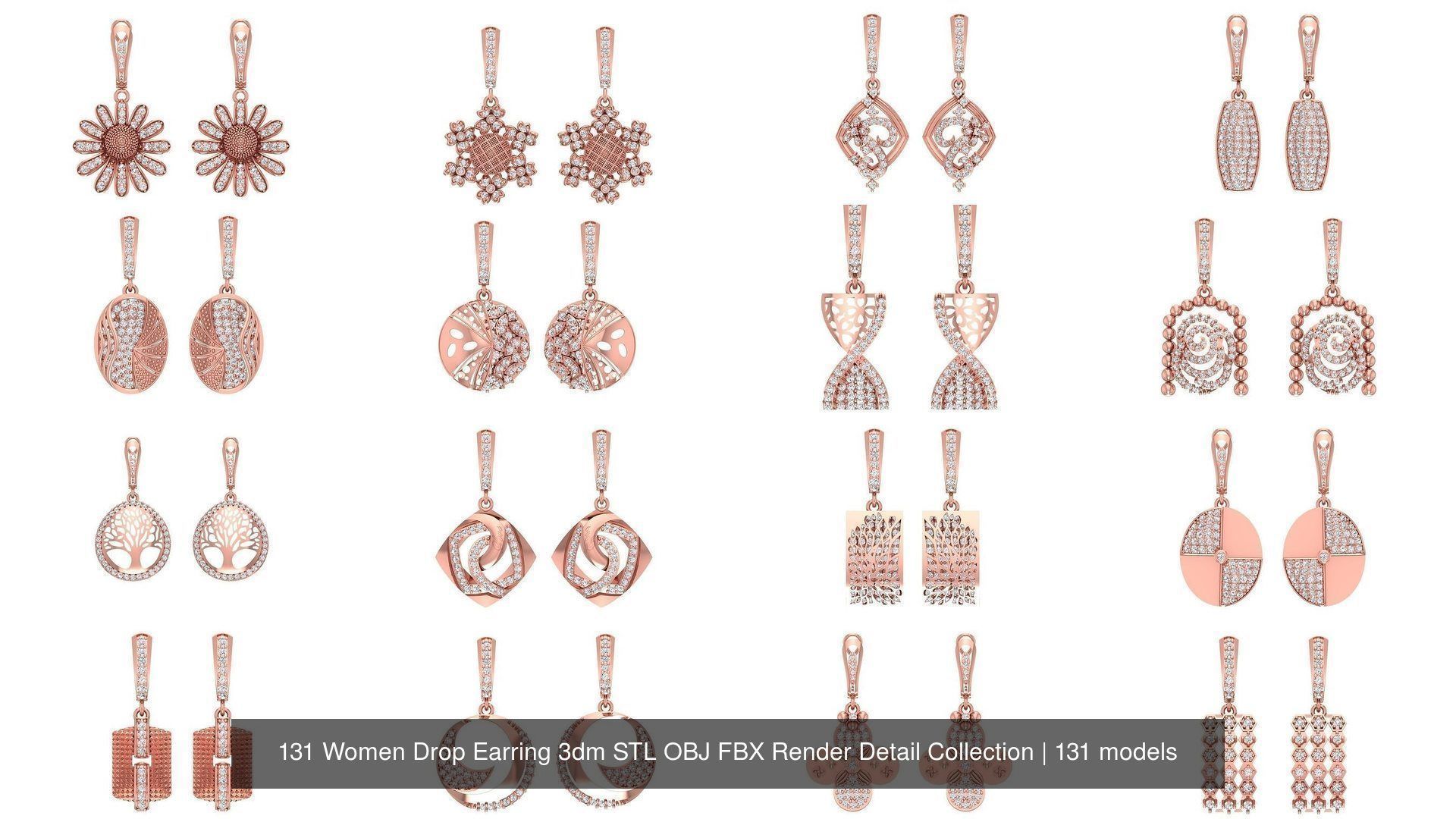131 Women Drop Earring 3dm STL OBJ FBX Render Detail Collection _16