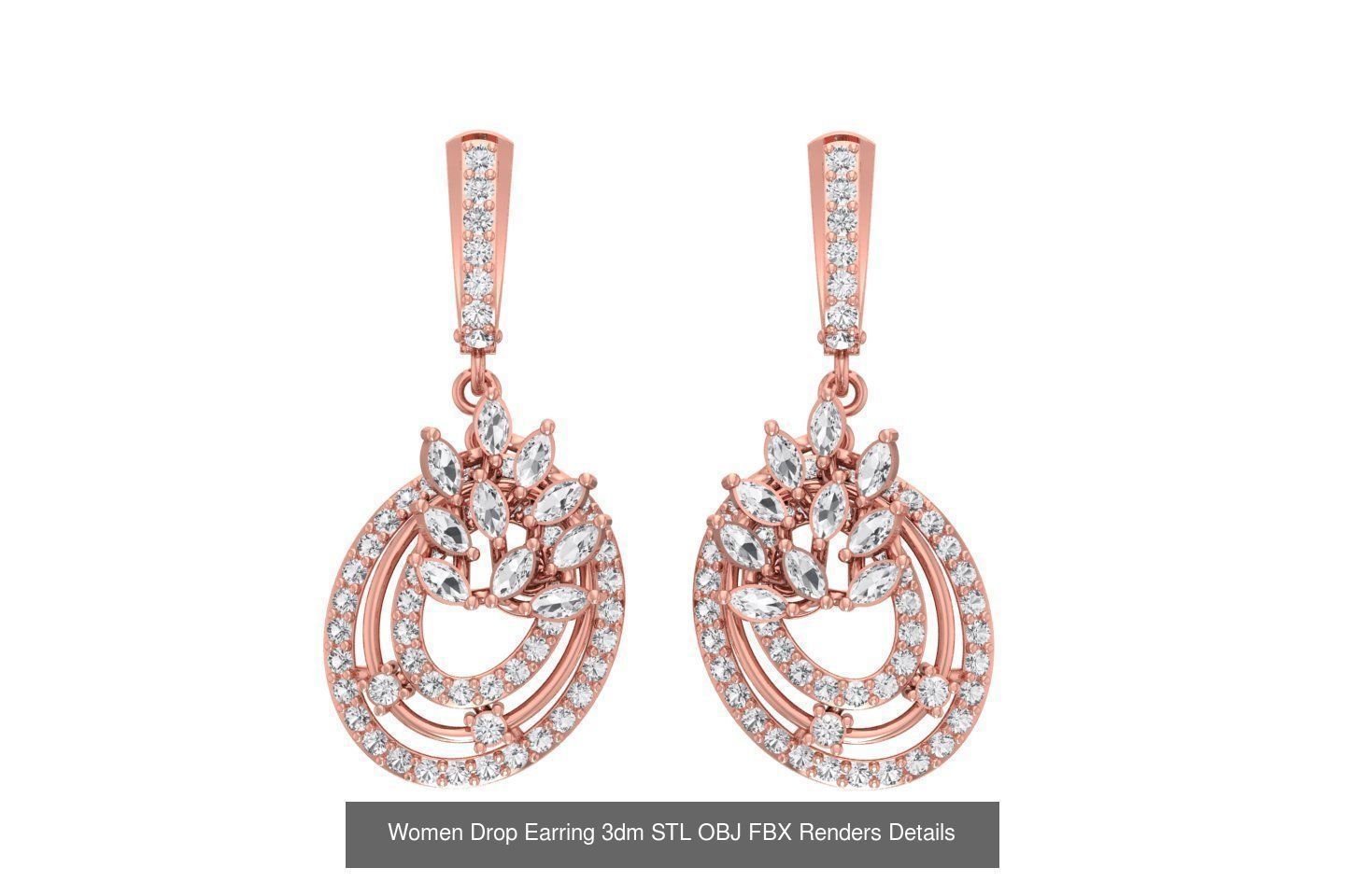 131 Women Drop Earring 3dm STL OBJ FBX Render Detail Collection _139