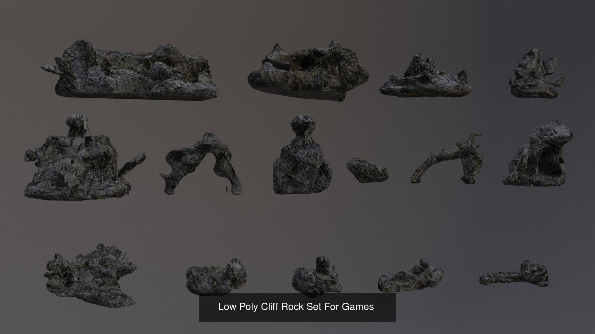 Low Poly Cliff Rock Set For Games  3D Model Collection_7