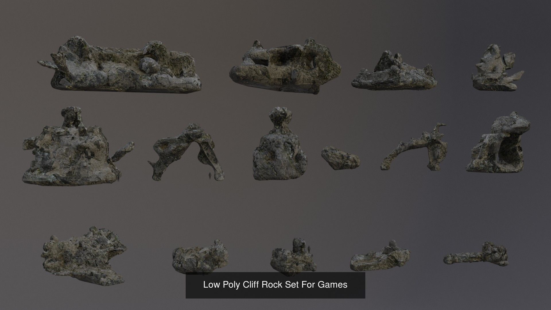 Low Poly Cliff Rock Set For Games  3D Model Collection_21