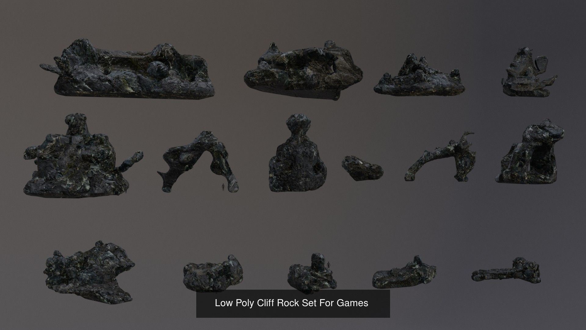 Low Poly Cliff Rock Set For Games  3D Model Collection_19